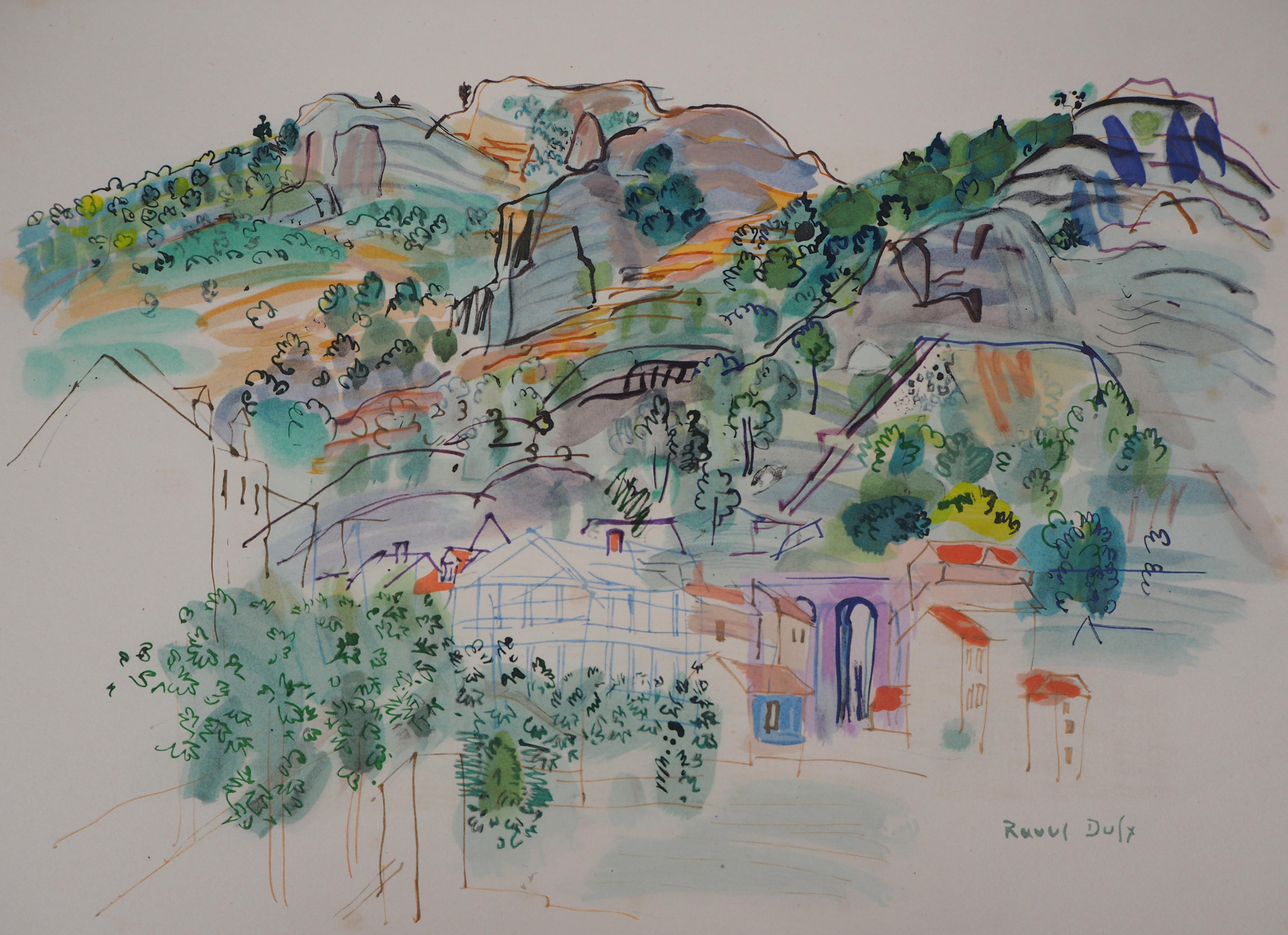 Provenza : Villaggio in montagna - Litografia originale