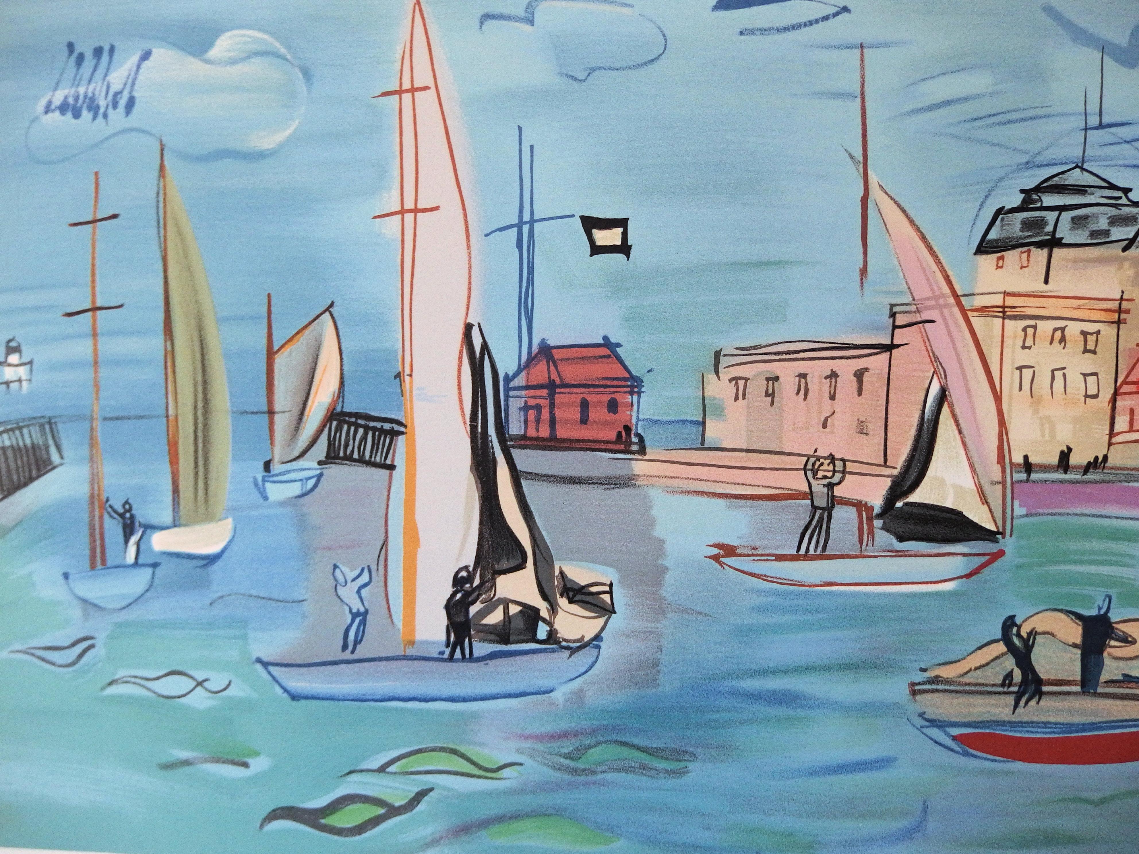 Sailboats - Lithograph (Mourlot) - Print by Raoul Dufy