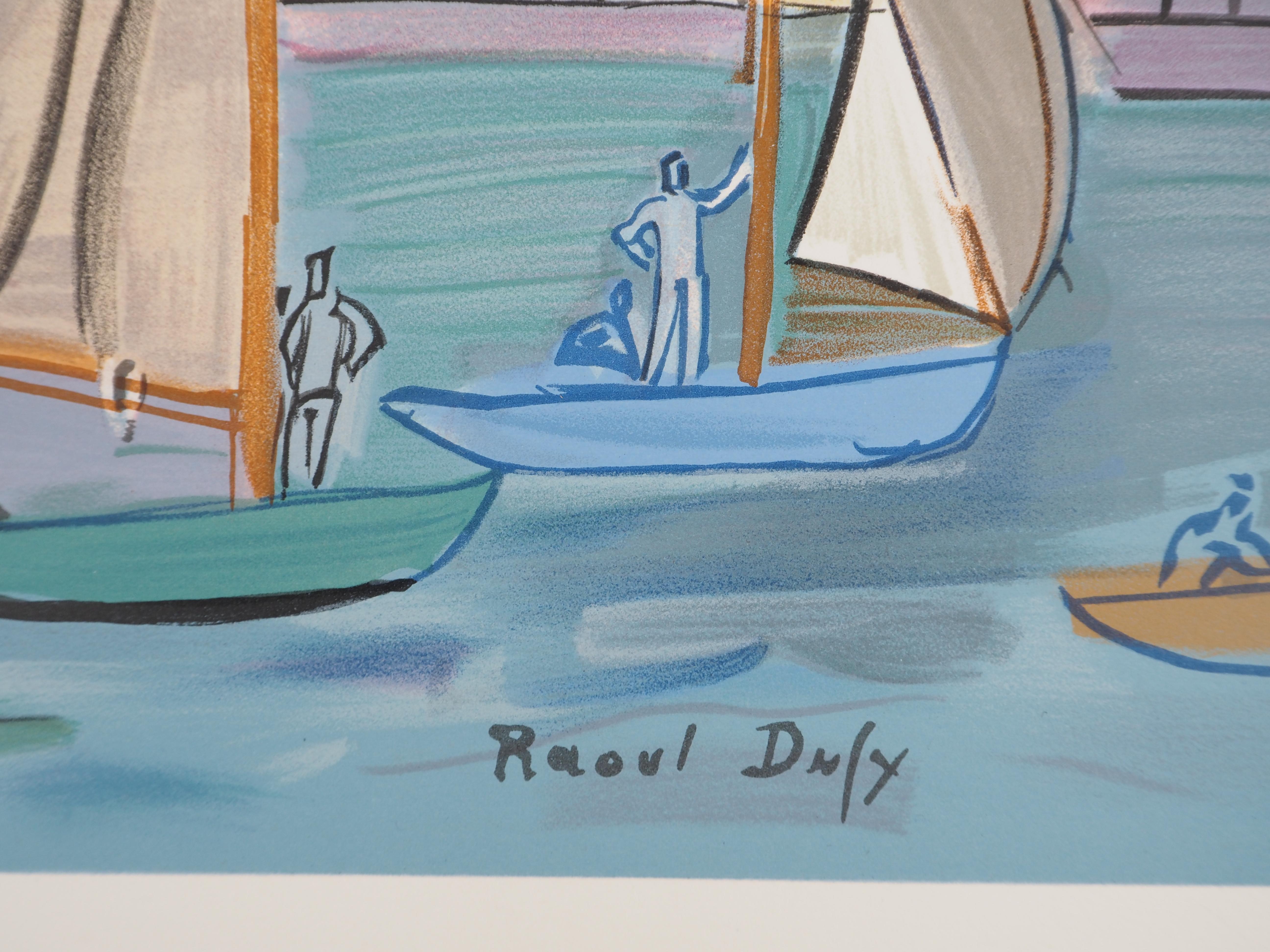 Barche a vela - Litografia - Firma stampata (Mourlot) - Print di Raoul Dufy