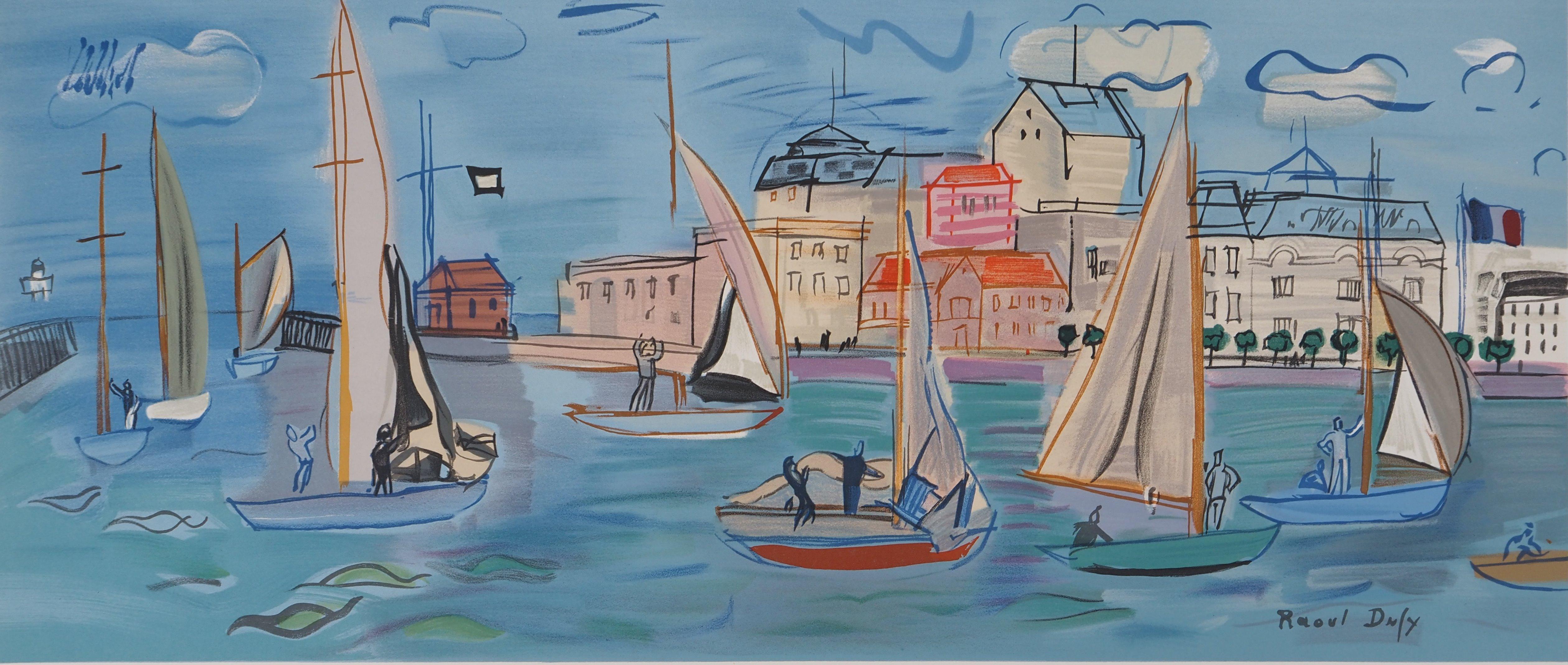 Barche a vela - Litografia - Firma stampata (Mourlot) - Print Moderno di Raoul Dufy
