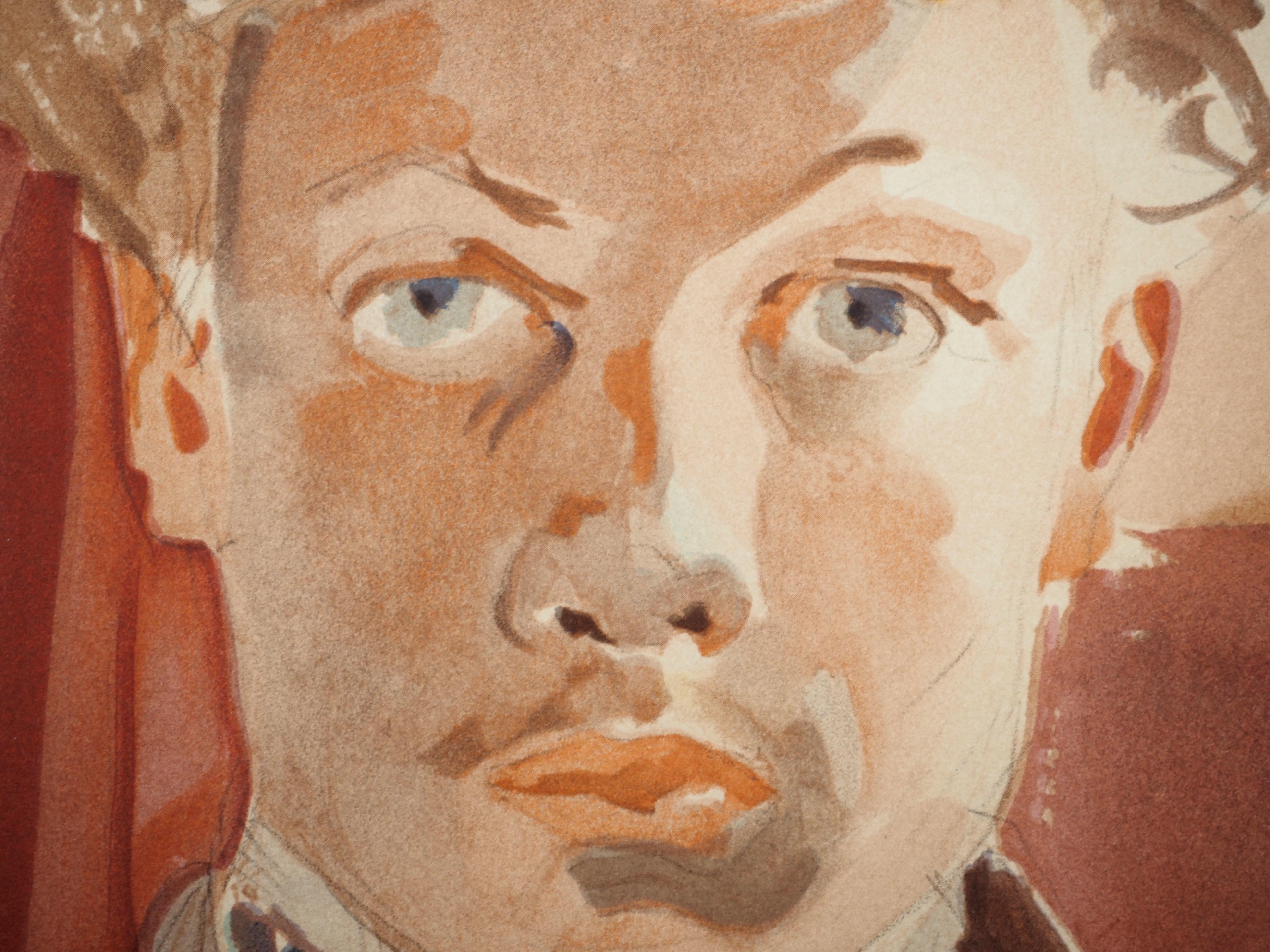 Self-Portrait - Litografia (Mourlot) - Portrait Print Beige di Raoul Dufy