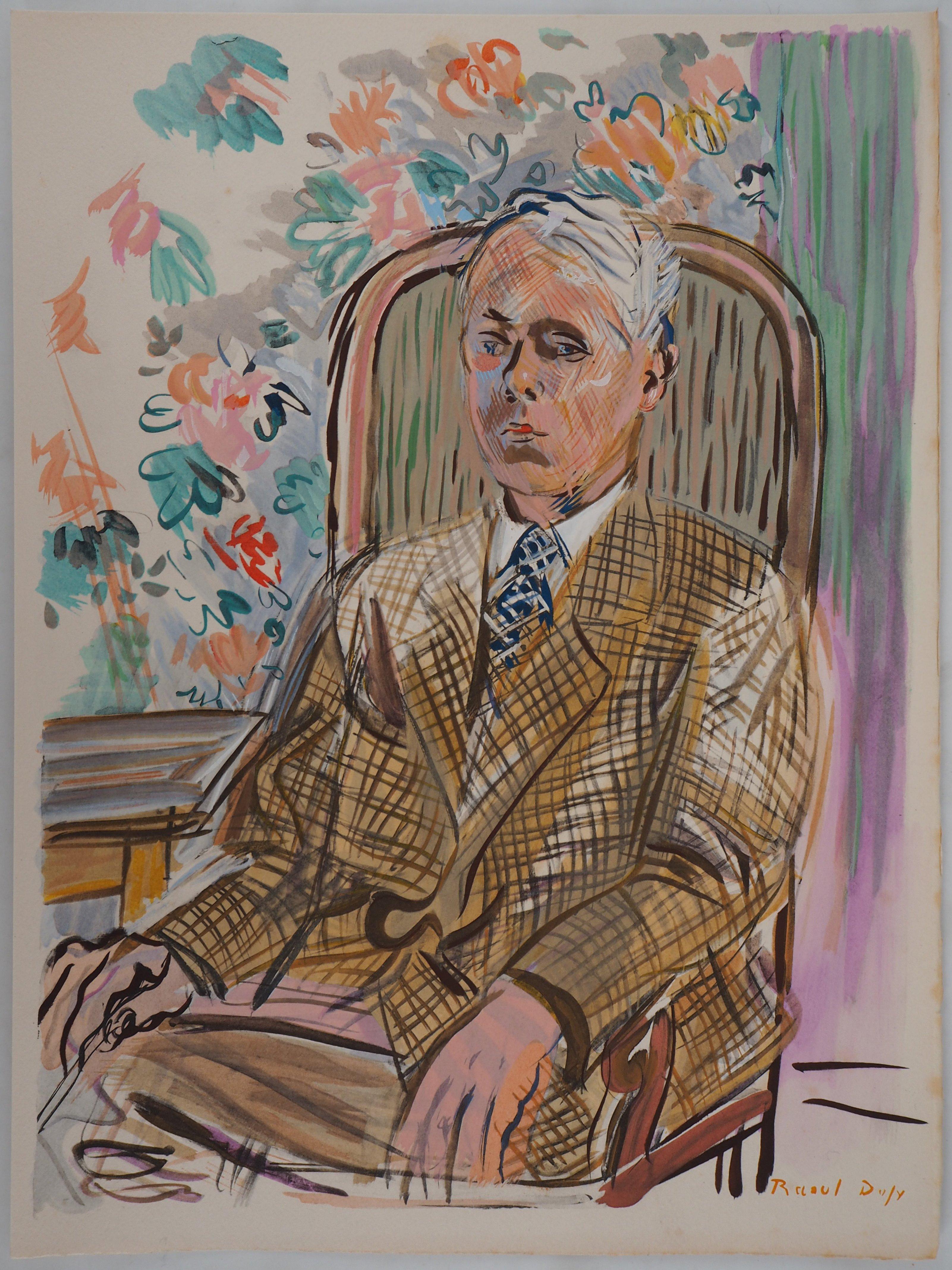 Self-Portrait (L'artiste dans un fauteuil) - Lithographie originale - Print de Raoul Dufy