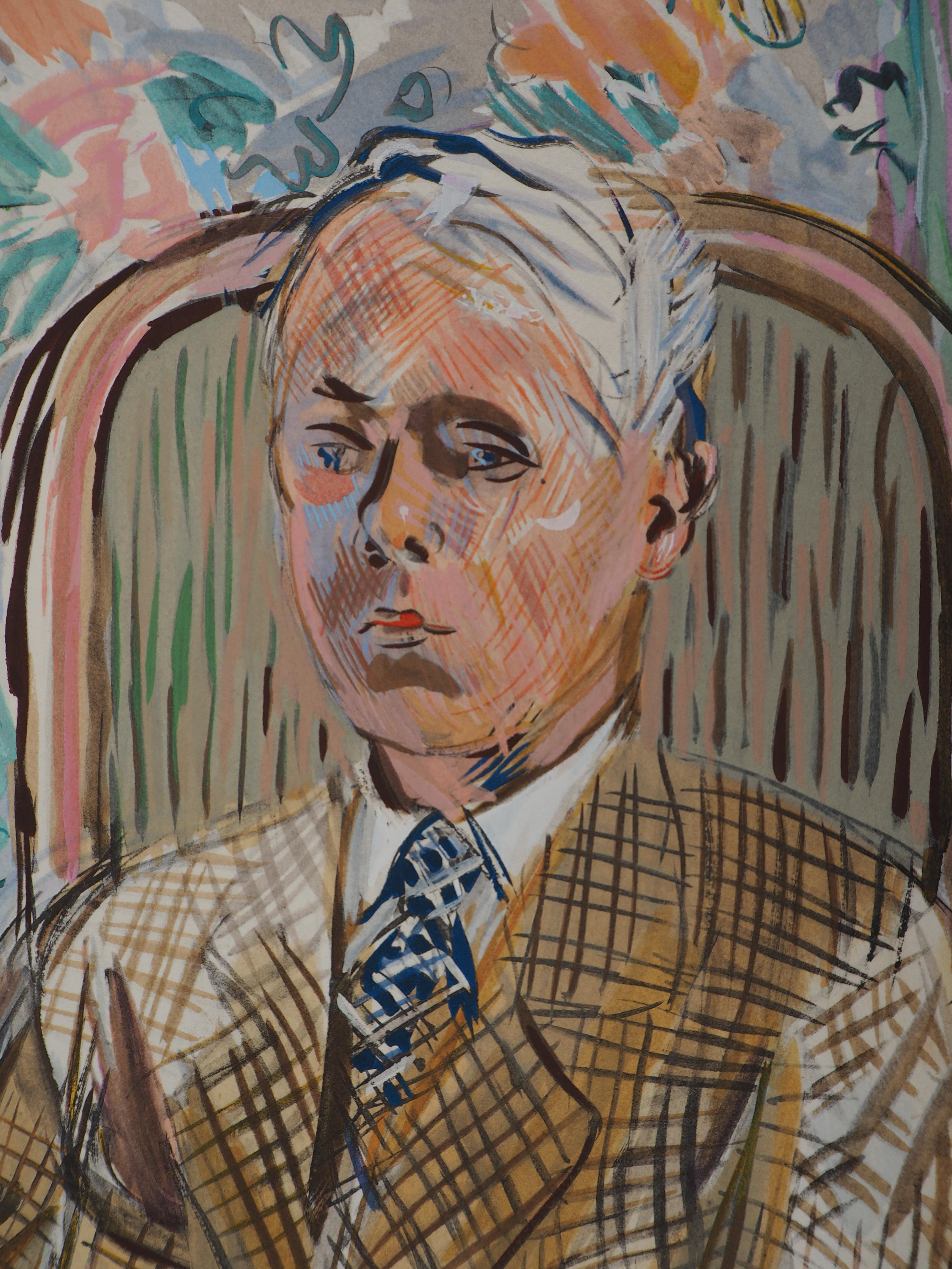 Self-Portrait (L'artiste dans un fauteuil) - Lithographie originale - Gris Portrait Print par Raoul Dufy