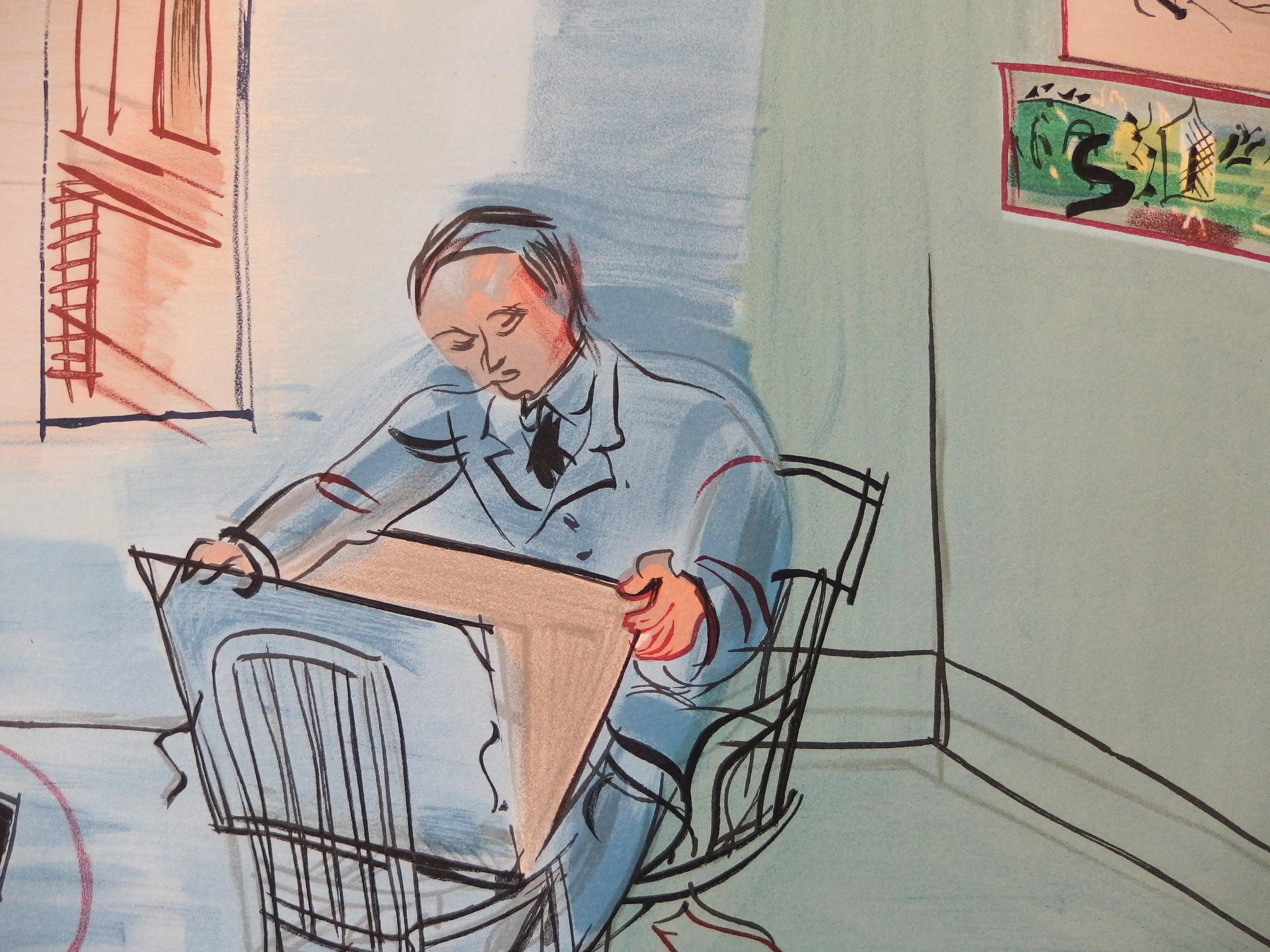 Raoul DUFY (nach)
Selbstporträt in der Werkstatt in Paris 

Steinlithographie nach einem Gemälde (Werkstatt Mourlot)
Gedruckte Unterschrift auf der Platte
Auf Arches Vellum 50 x 65 cm (ca. 20 x 26 Zoll)

Ausgezeichneter Zustand