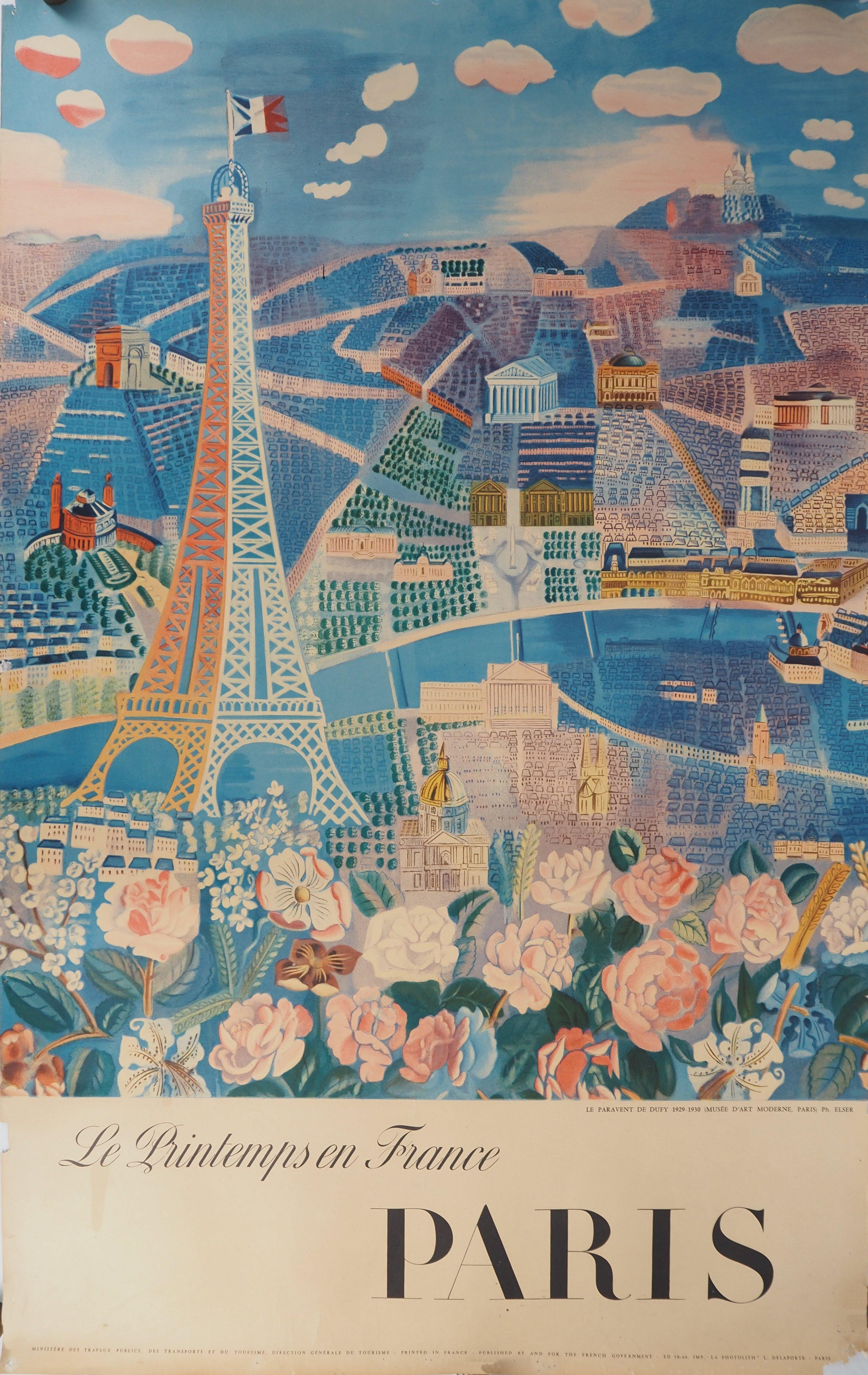 Raoul Dufy Landscape Print - Spring in France : Paris, Rose and Eiffel Tower - Photolithograph Poster