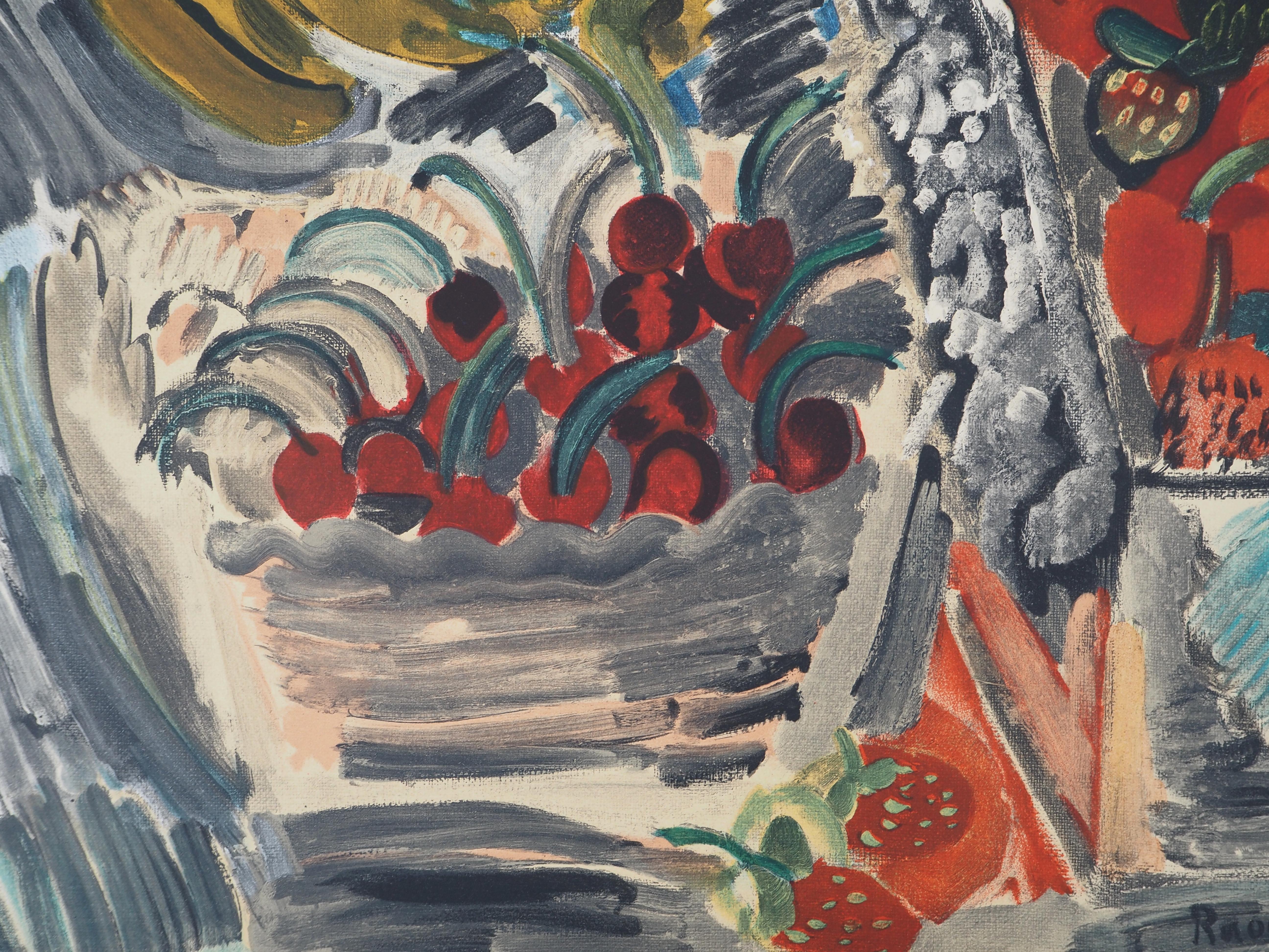 Stillleben mit Früchten - Lithographie in der Platte signiert (Mourlot) im Angebot 2