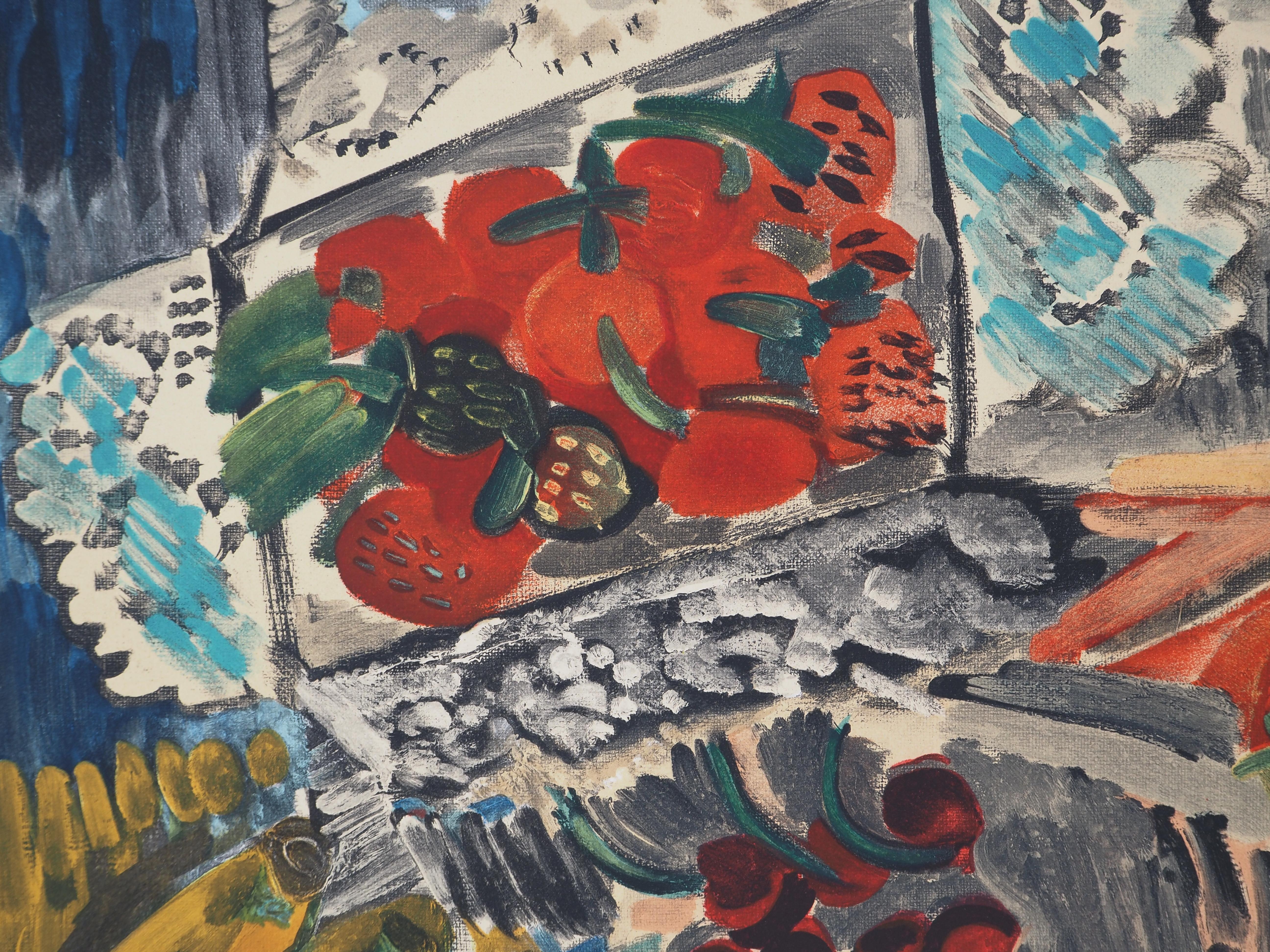 Stillleben mit Früchten - Lithographie in der Platte signiert (Mourlot) im Angebot 3