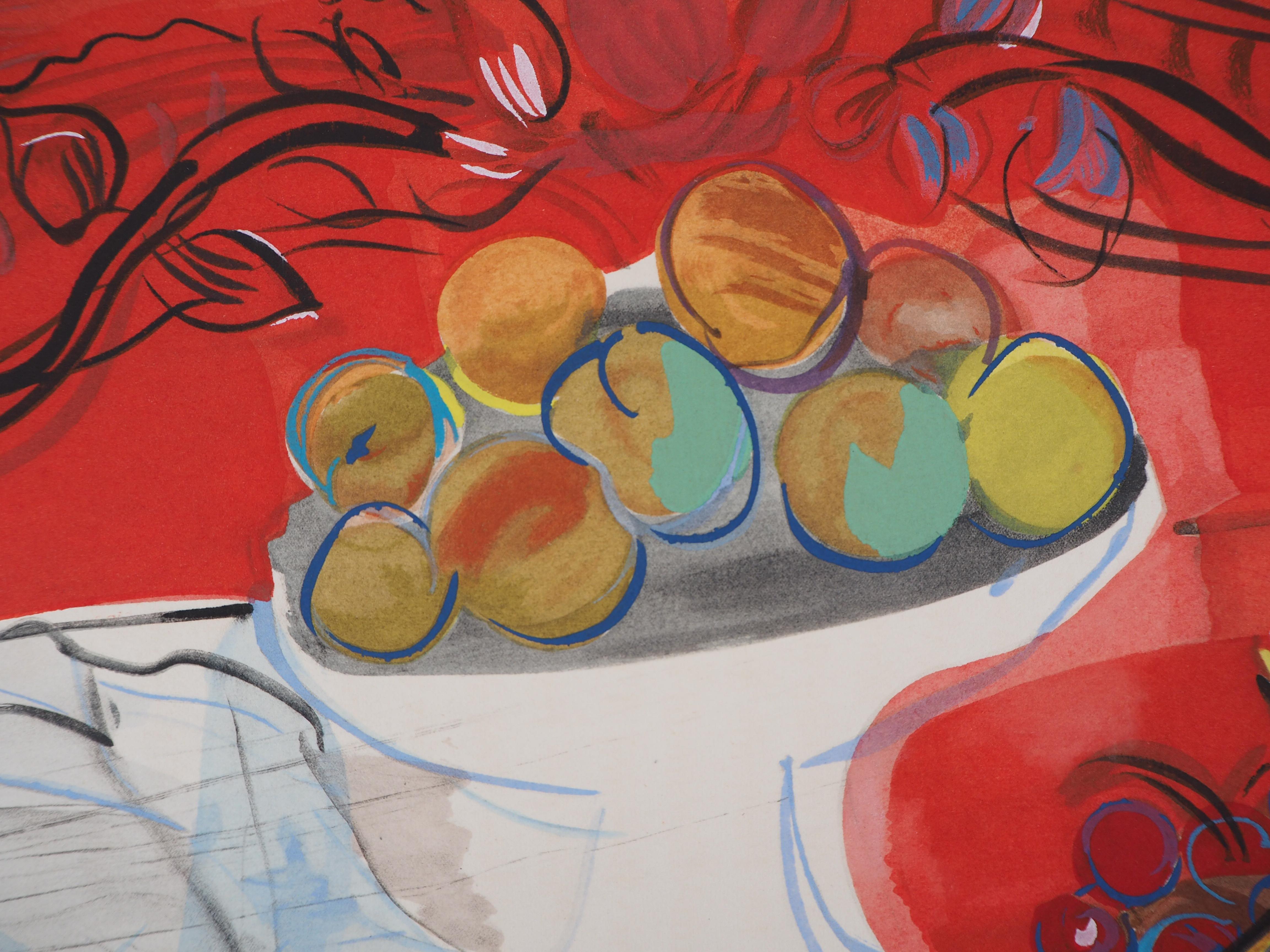 Still-Life with Fruits - Original Lithograph - Red Still-Life Print by Raoul Dufy