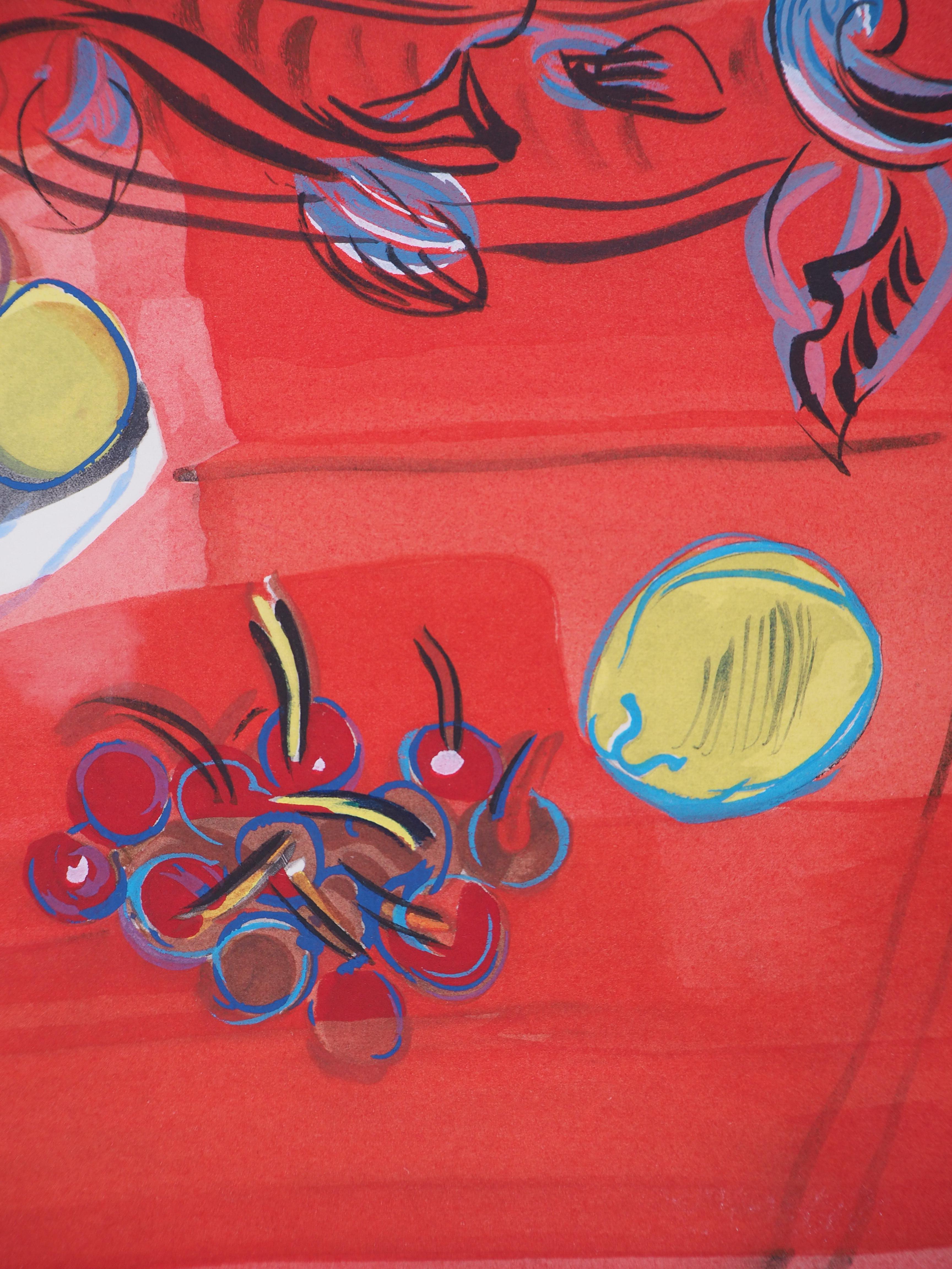Still-Life with Fruits - Original Lithograph - Red Still-Life Print by Raoul Dufy