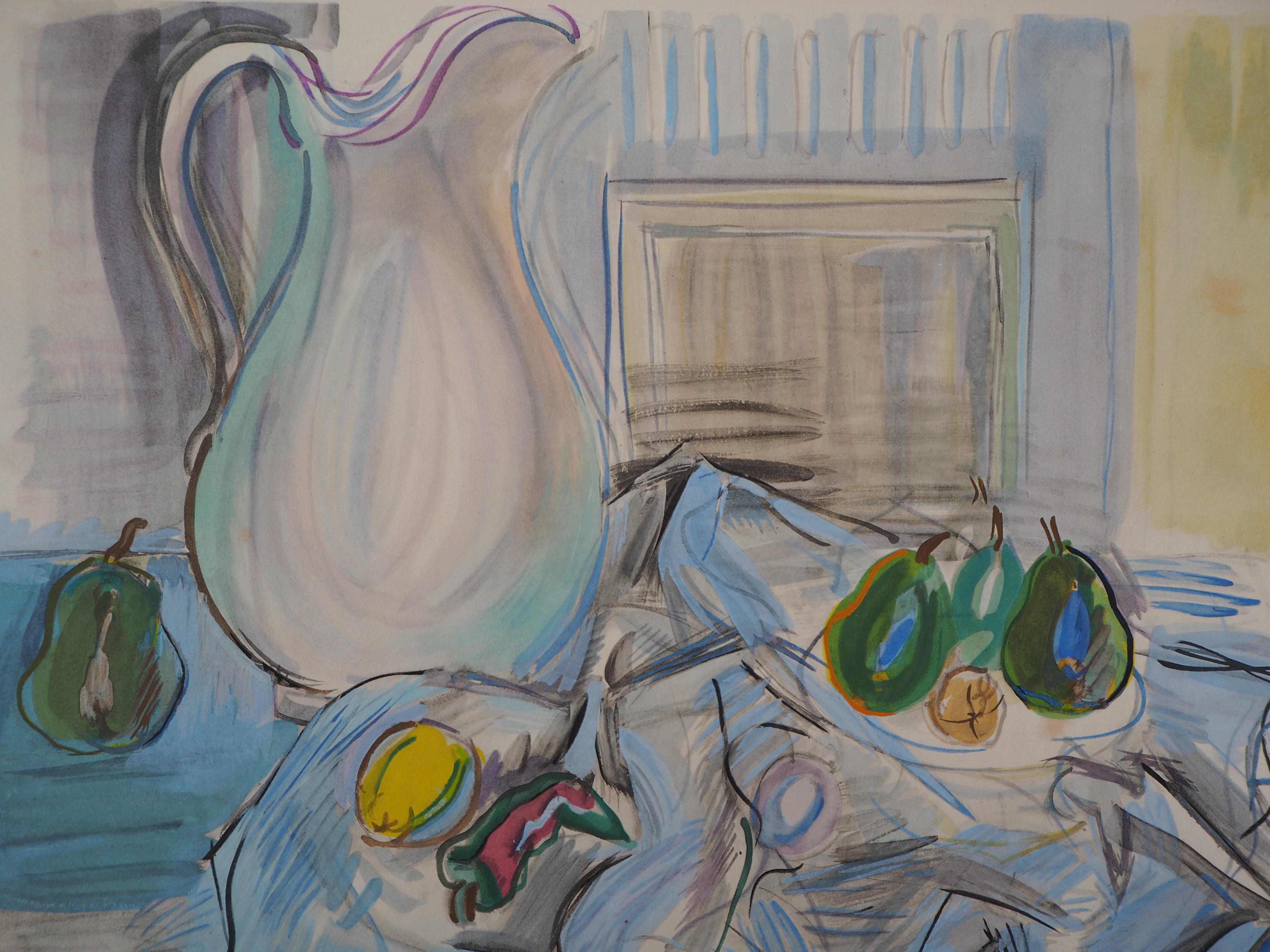 Still Life with White Pot and Pears - Original Lithograph - Print by Raoul Dufy