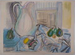 Vintage Still Life with White Pot and Pears - Original Lithograph