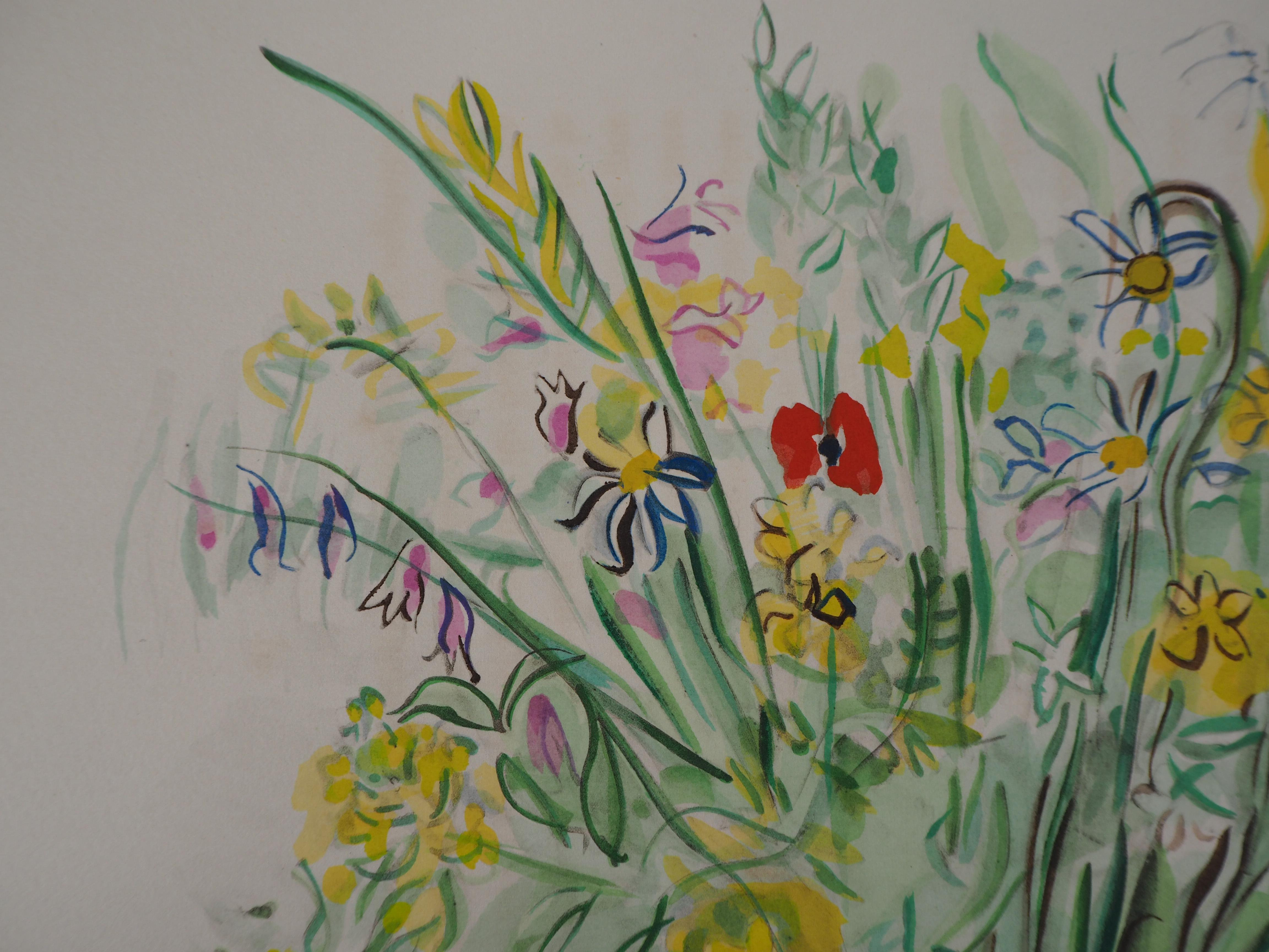 Summer Garden : a Bunch of Flowers - Original Lithograph - Gray Figurative Print by Raoul Dufy