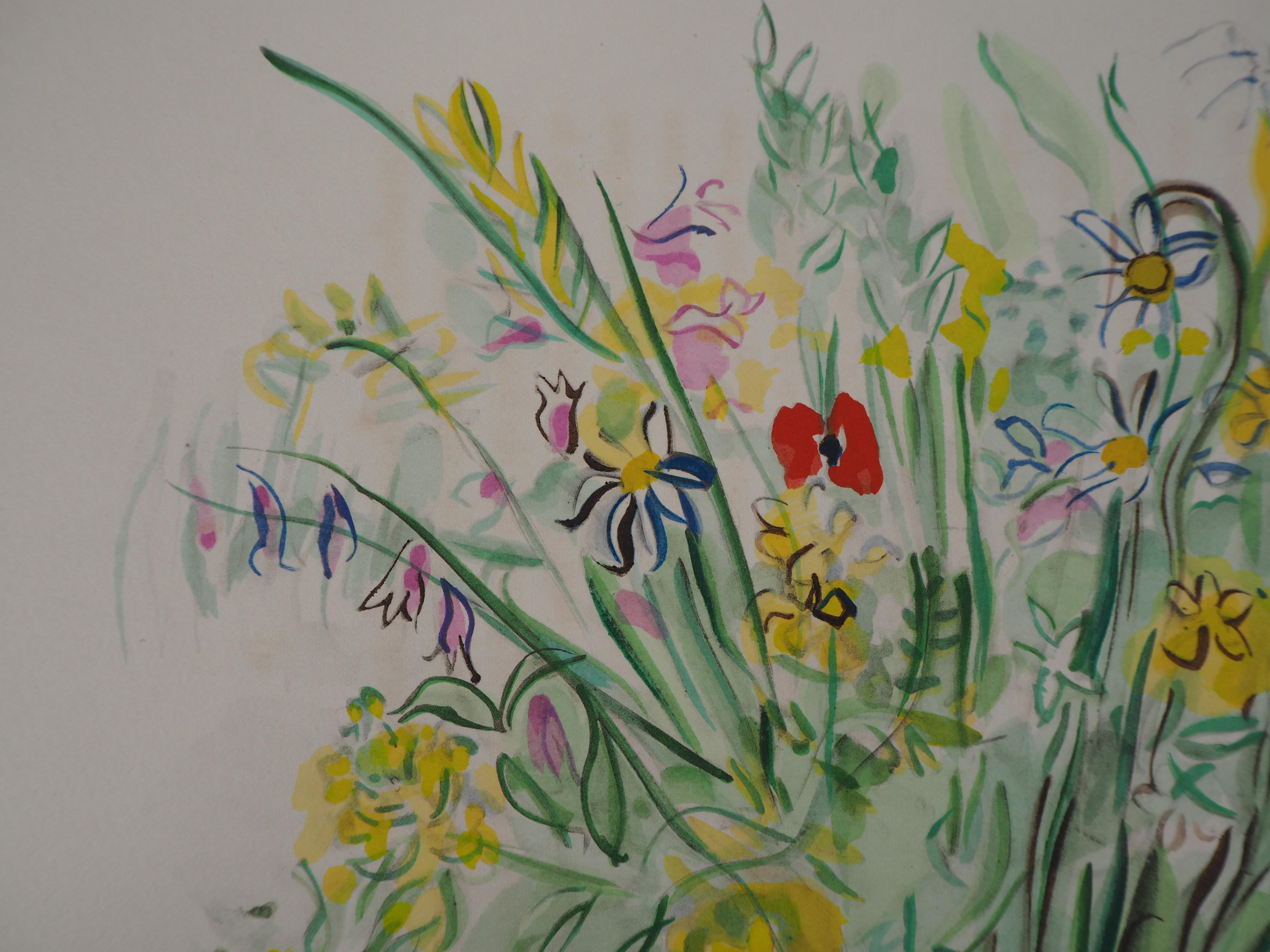 Giardino d'estate: un mazzo di fiori - Litografia originale - Figurative Print Grigio di Raoul Dufy