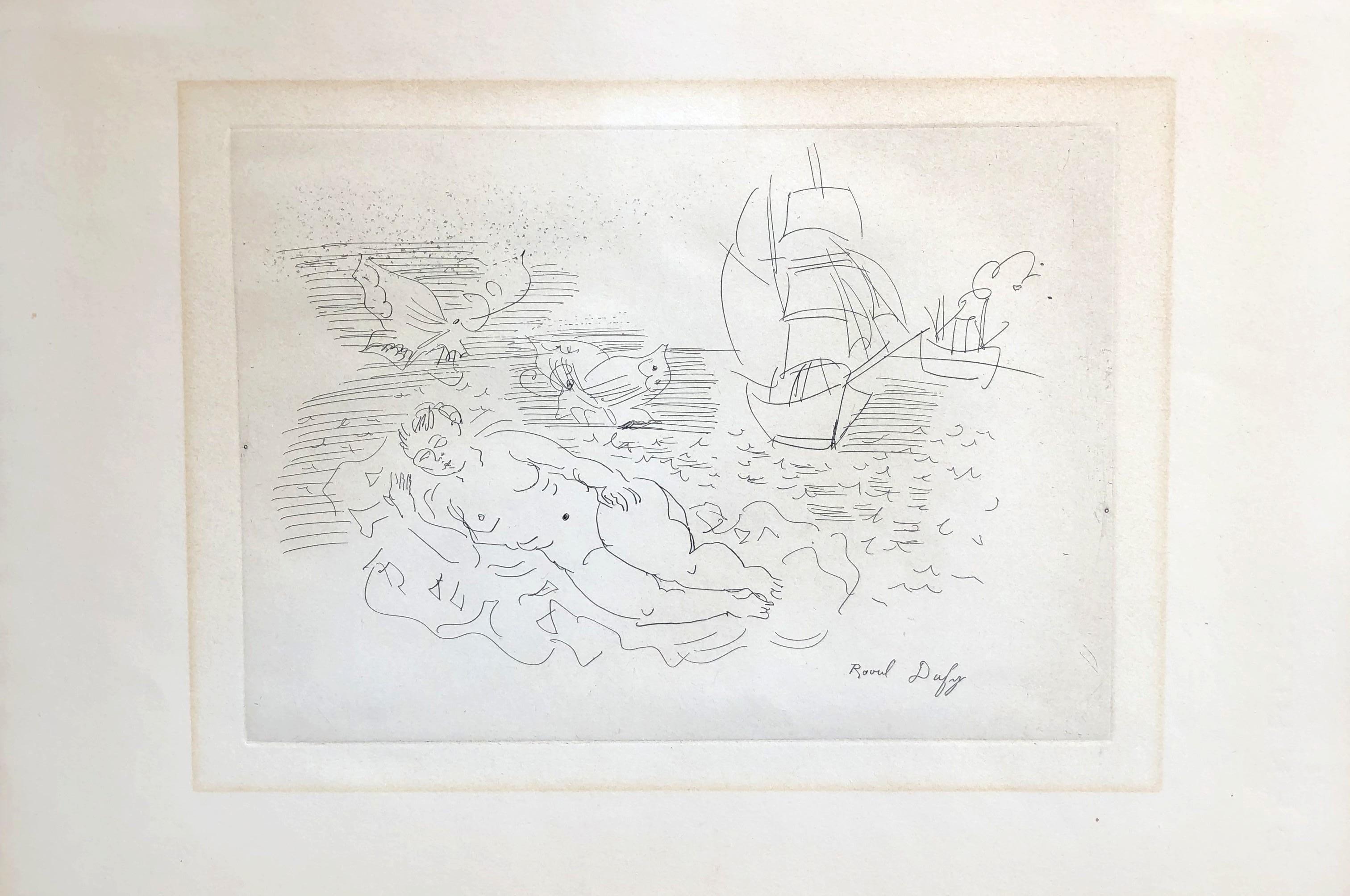 The Bather on the Beach – The Bather on the Beach – Original-Radierung – Signiert im Teller – Print von Raoul Dufy