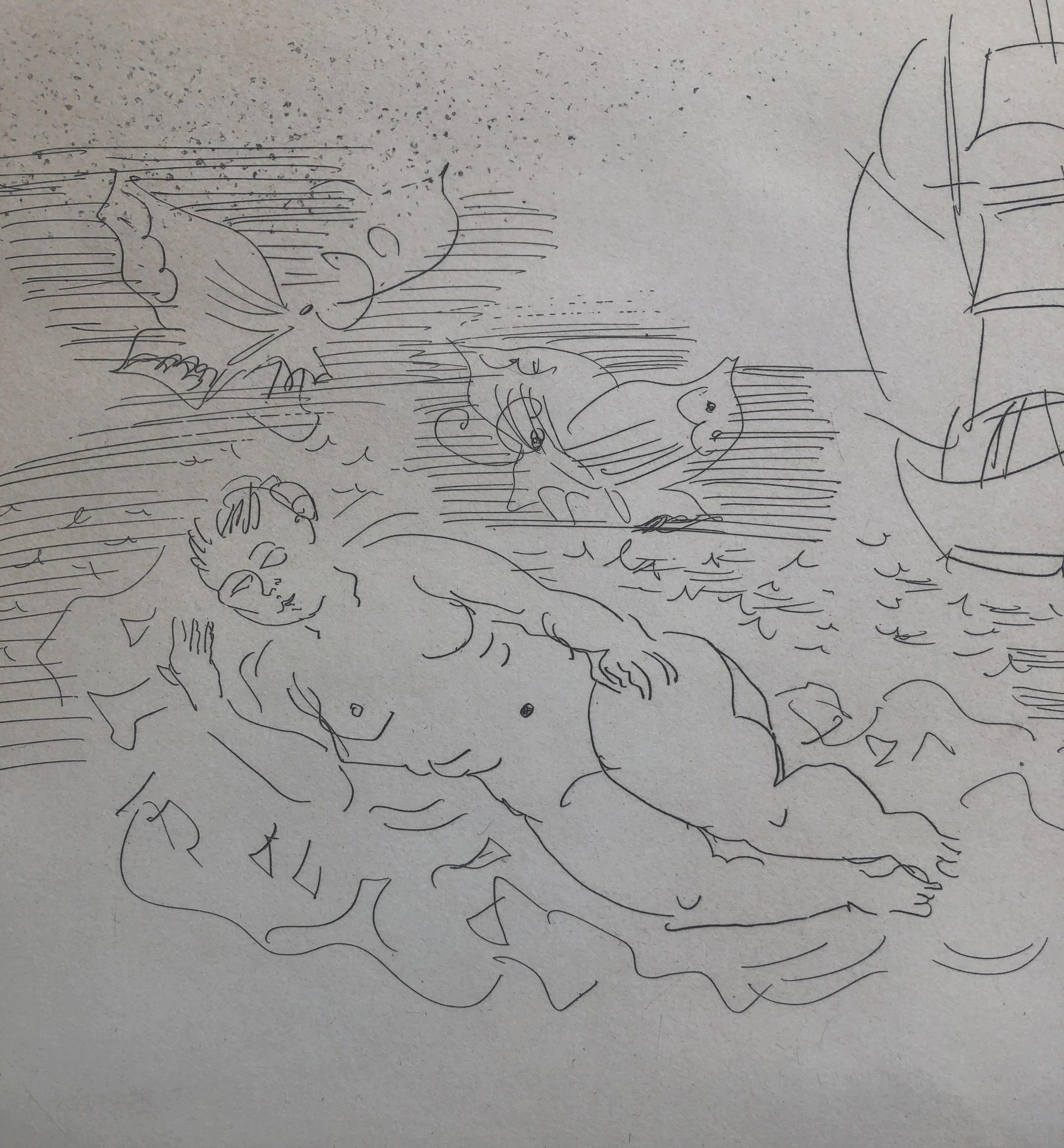 The Bather on the Beach – The Bather on the Beach – Original-Radierung – Signiert im Teller (Impressionismus), Print, von Raoul Dufy