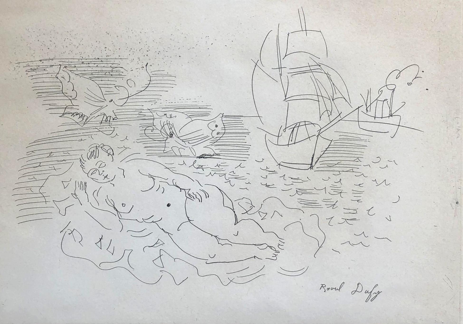 Raoul Dufy Portrait Print - The Bather on the Beach - Original Etching - Signed in the Plate