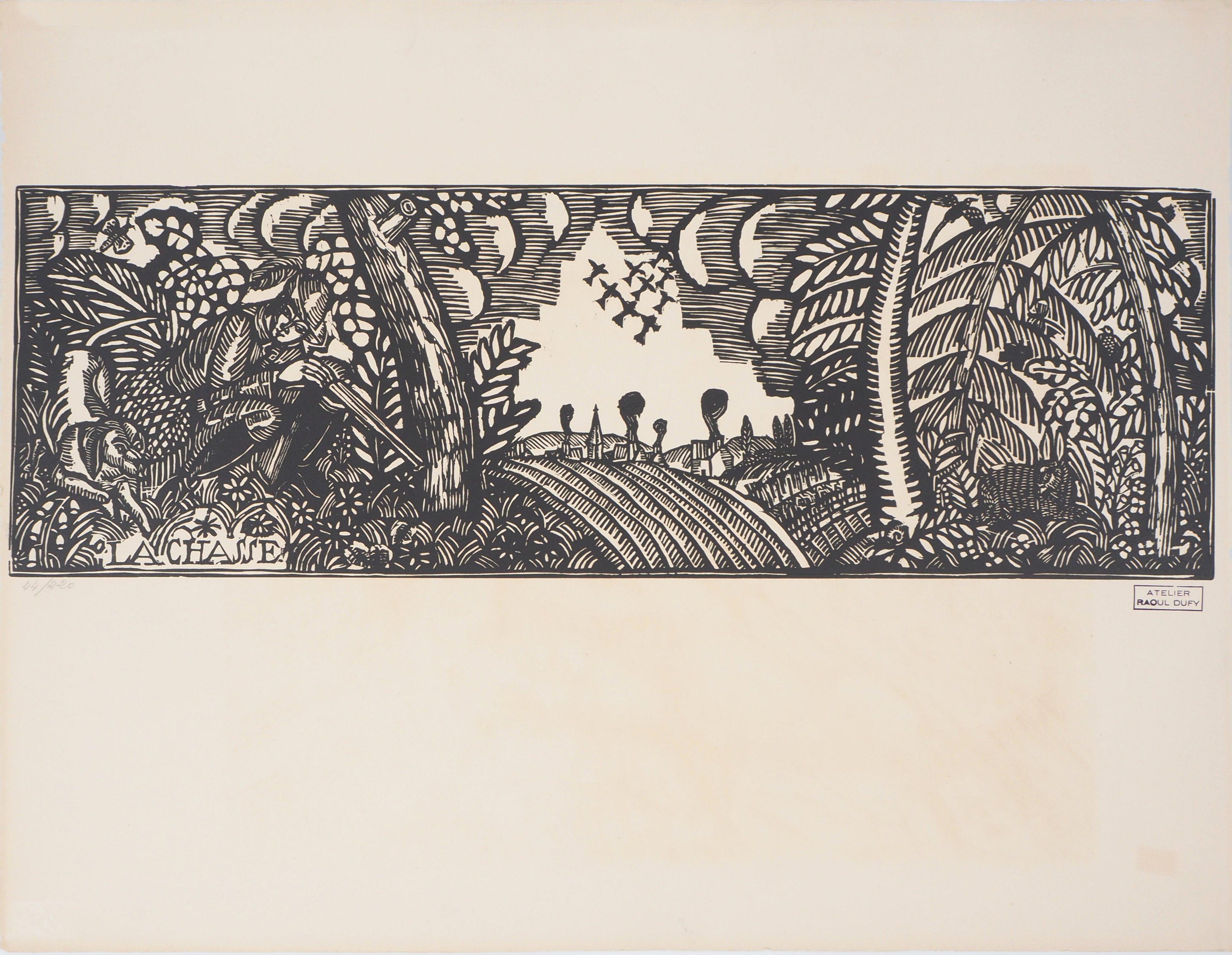 The Hunt - Original woodcut - Signed