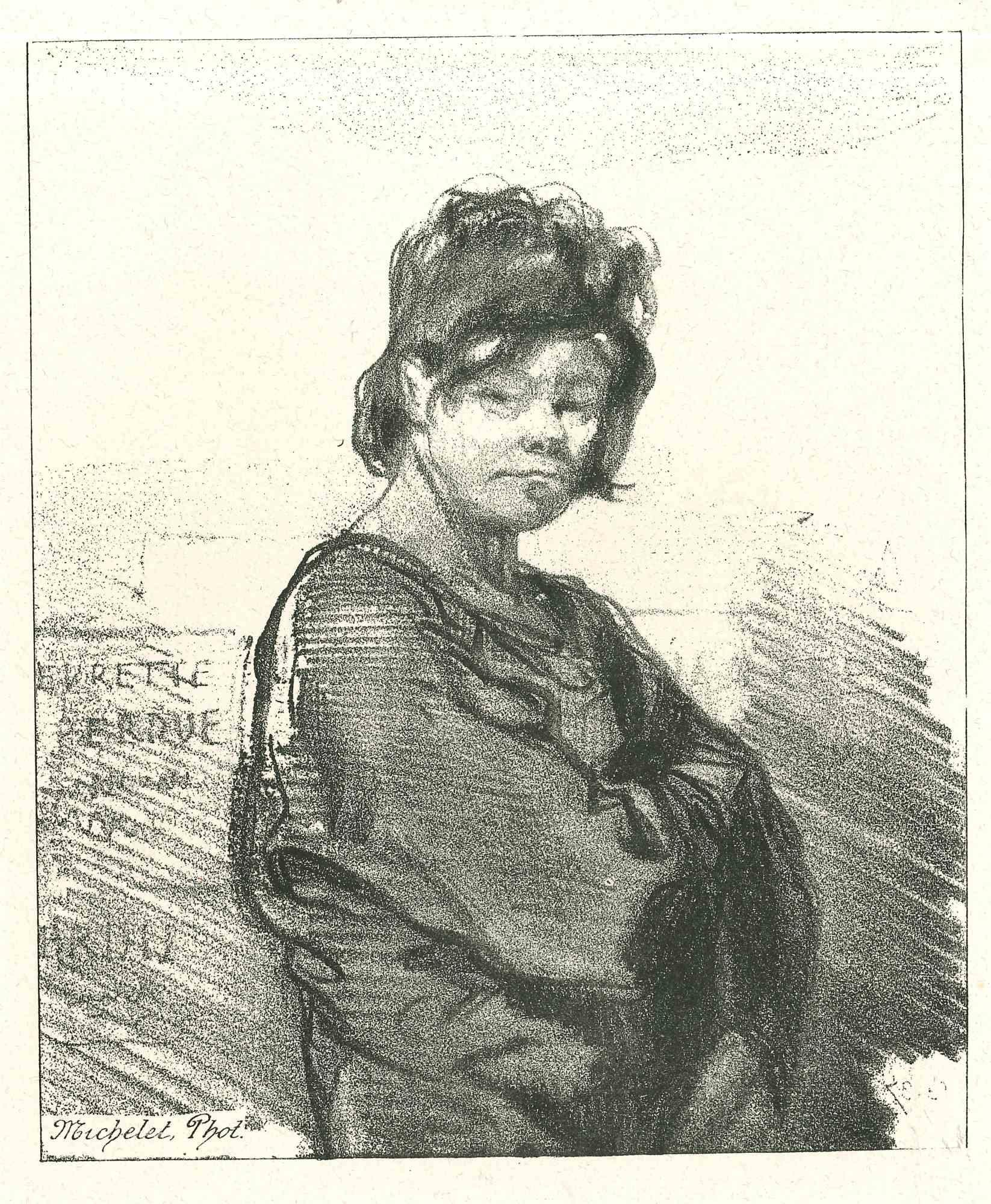 The Pensive Woman - Original Lithograph by Paul Gavarni - 1881