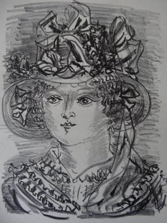 Woman with Funny Hat - Stone lithograph, 1930