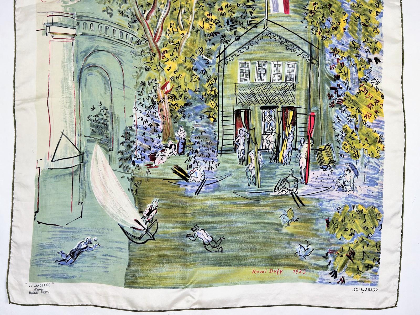 Raoul Dufy quadratischer Seidenköperschal nach Le Canotage 1935 - Frankreich CIRCA 1950 im Angebot 6