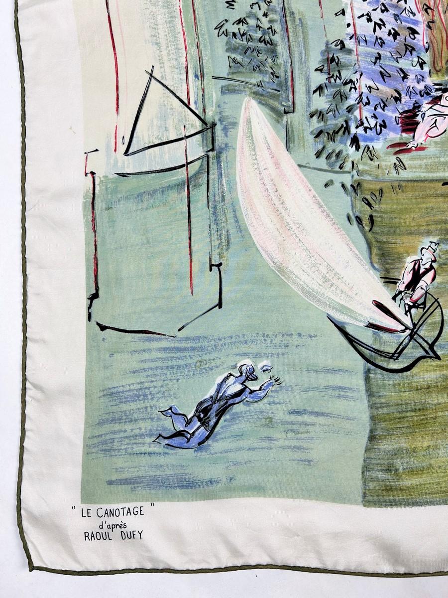 Raoul Dufy quadratischer Seidenköperschal nach Le Canotage 1935 - Frankreich CIRCA 1950 (Grau) im Angebot