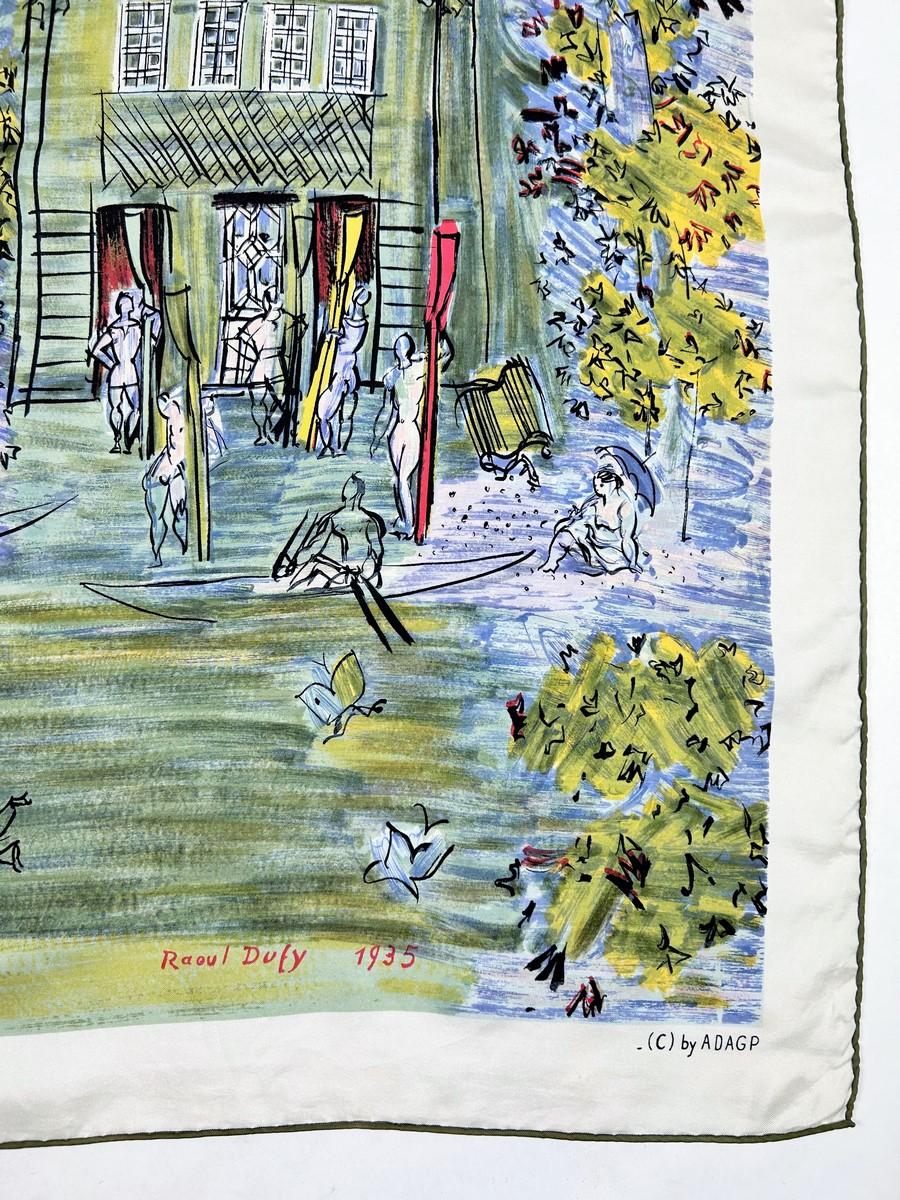 Raoul Dufy quadratischer Seidenköperschal nach Le Canotage 1935 - Frankreich CIRCA 1950 im Zustand „Gut“ im Angebot in Toulon, FR