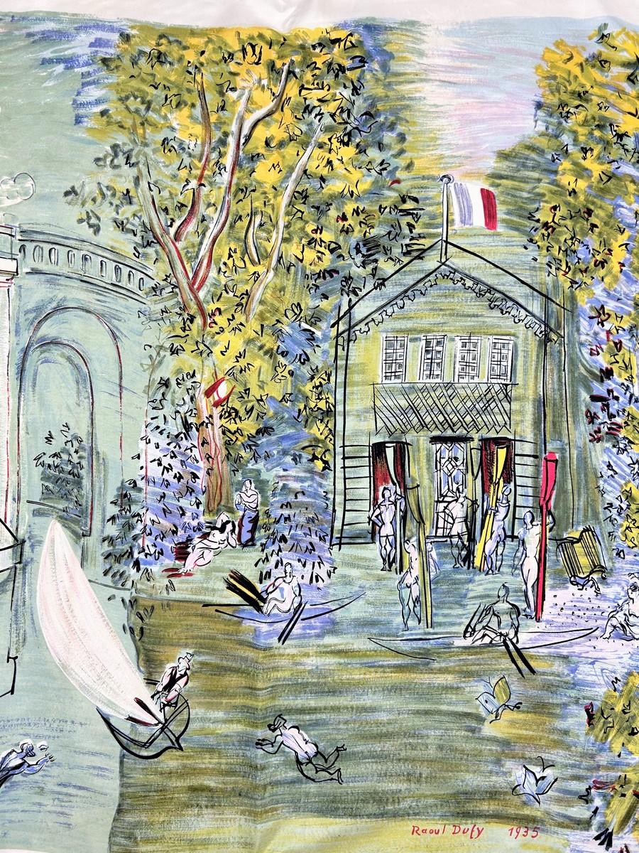 Raoul Dufy quadratischer Seidenköperschal nach Le Canotage 1935 - Frankreich CIRCA 1950 für Damen oder Herren im Angebot