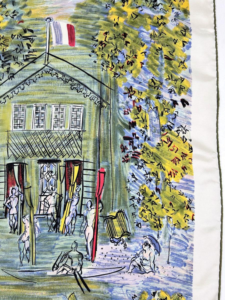 Raoul Dufy quadratischer Seidenköperschal nach Le Canotage 1935 - Frankreich CIRCA 1950 im Angebot 2
