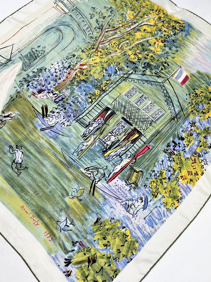 Raoul Dufy quadratischer Seidenköperschal nach Le Canotage 1935 - Frankreich CIRCA 1950 im Angebot 3