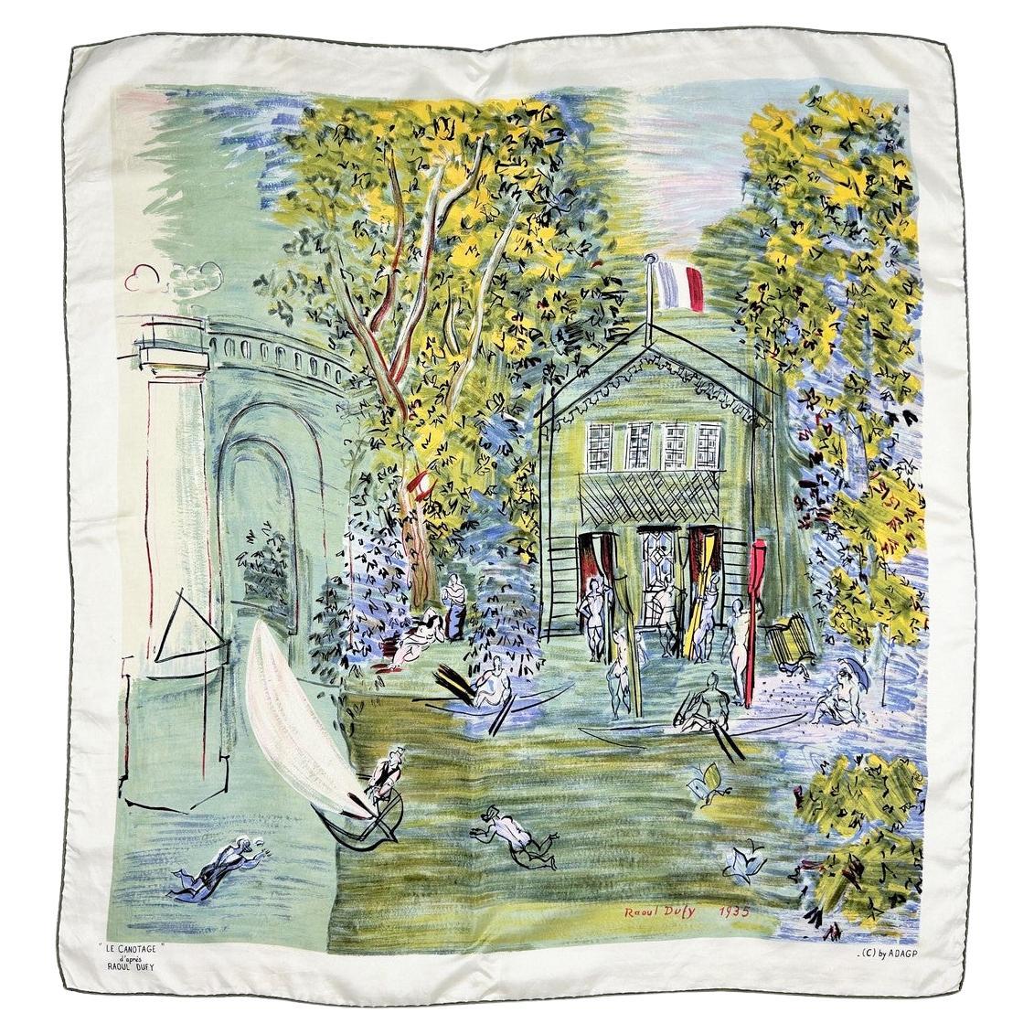 Raoul Dufy quadratischer Seidenköperschal nach Le Canotage 1935 - Frankreich CIRCA 1950 im Angebot