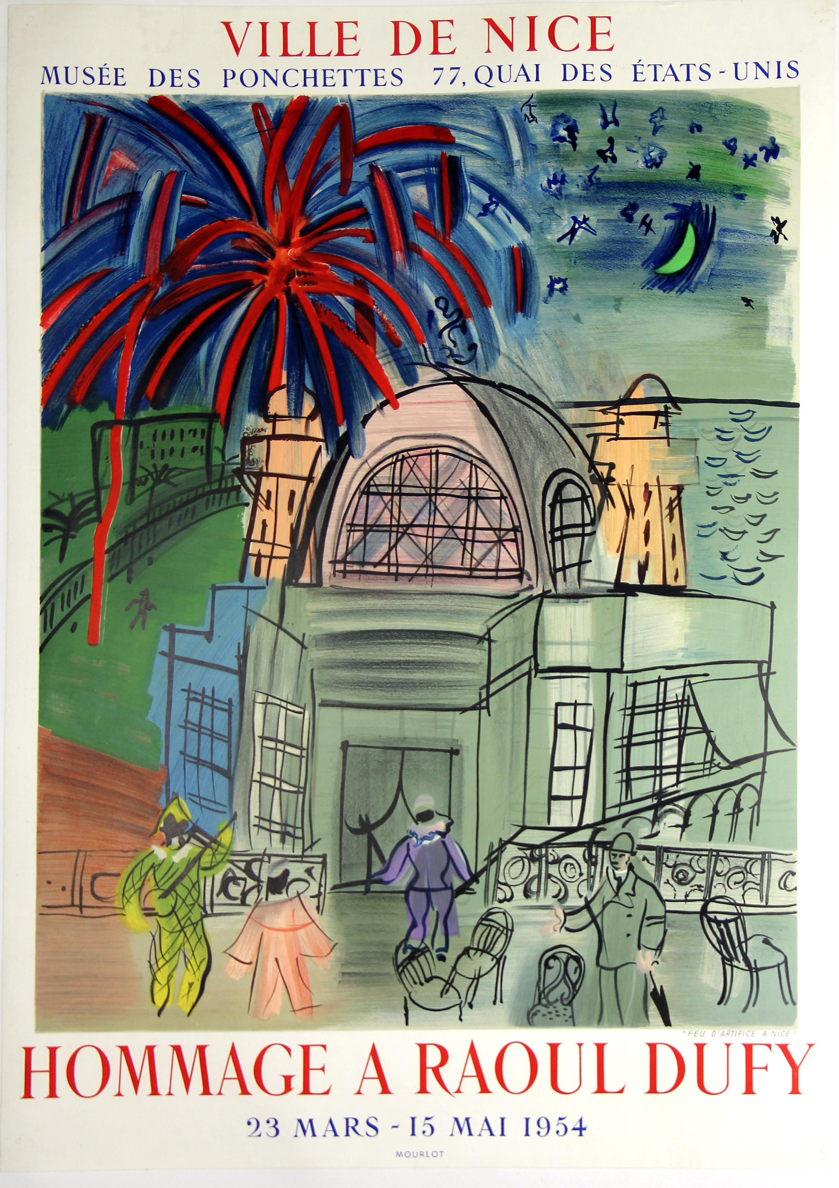 Affiche lithographique vintage de Raoul Dufy créée pour une exposition au Musée des Ponchettes, Nice. Imprimé par Mourlot, Paris.

Artiste : (d'après) Raoul Dufy 

Année : 1954

Médium : Poster lithographique

Edition : Inconnu

Catalogue