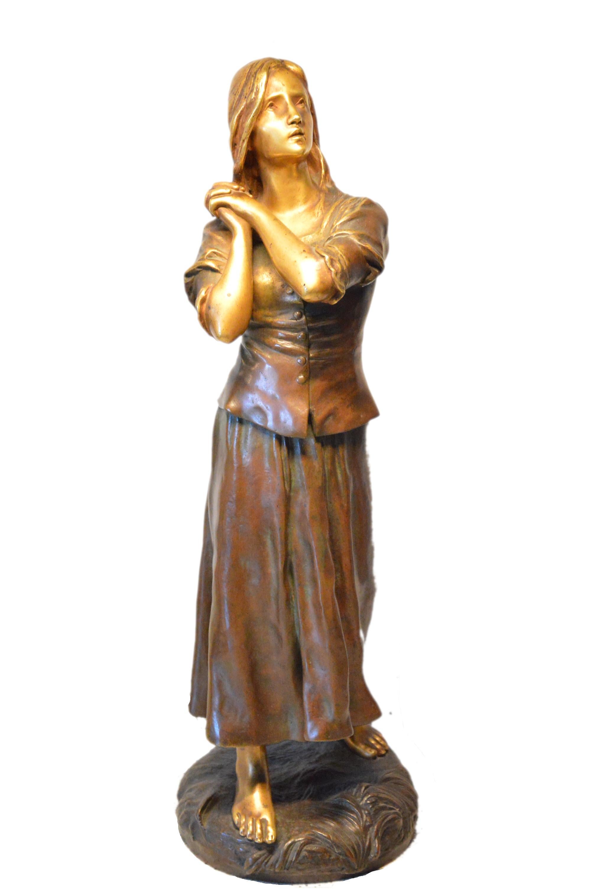 Raoul Fançois Larche Patinierte Bronzefigur einer Frau im Angebot 13