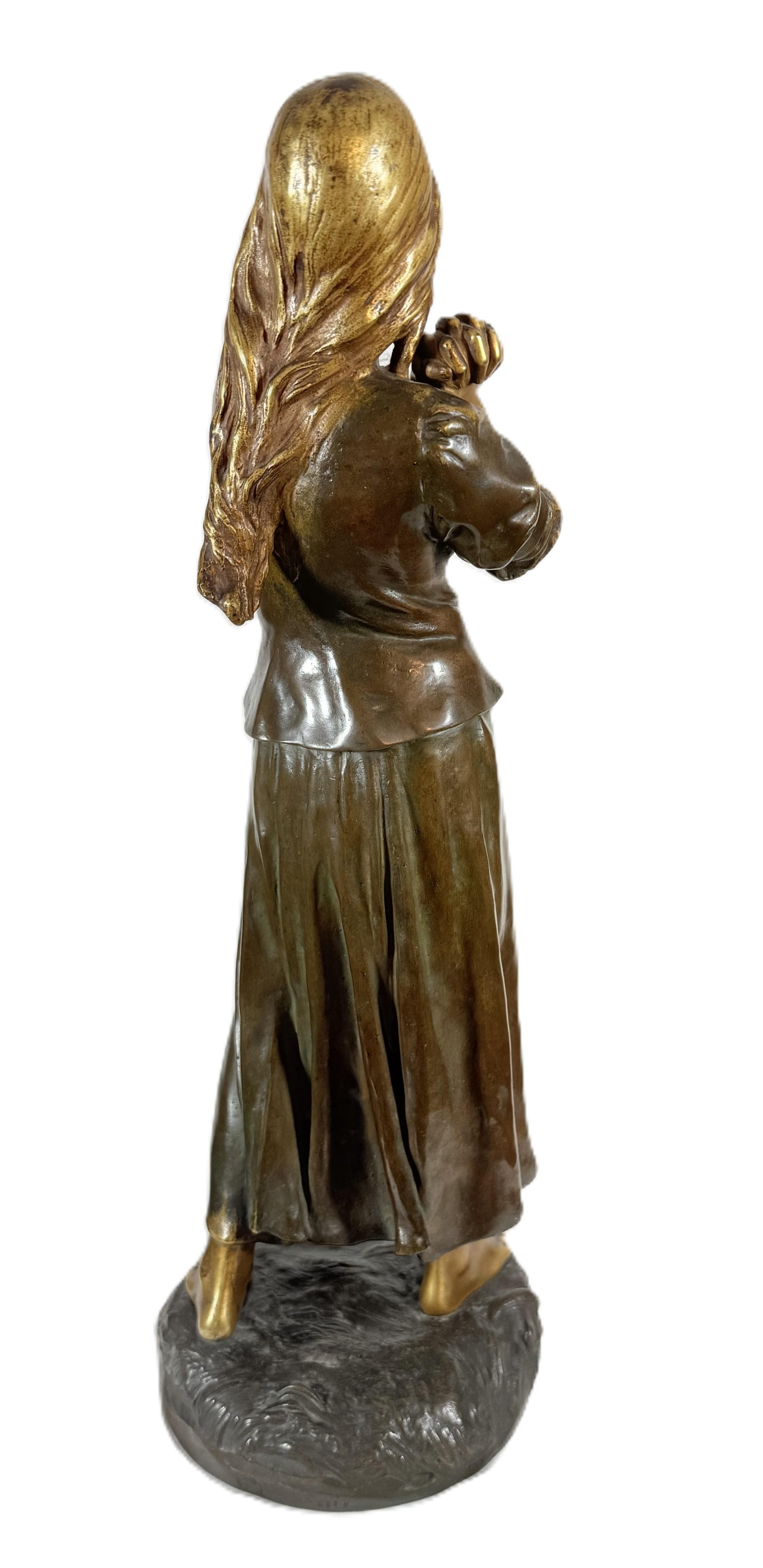 Raoul Fançois Larche Patinierte Bronzefigur einer Frau im Angebot 4