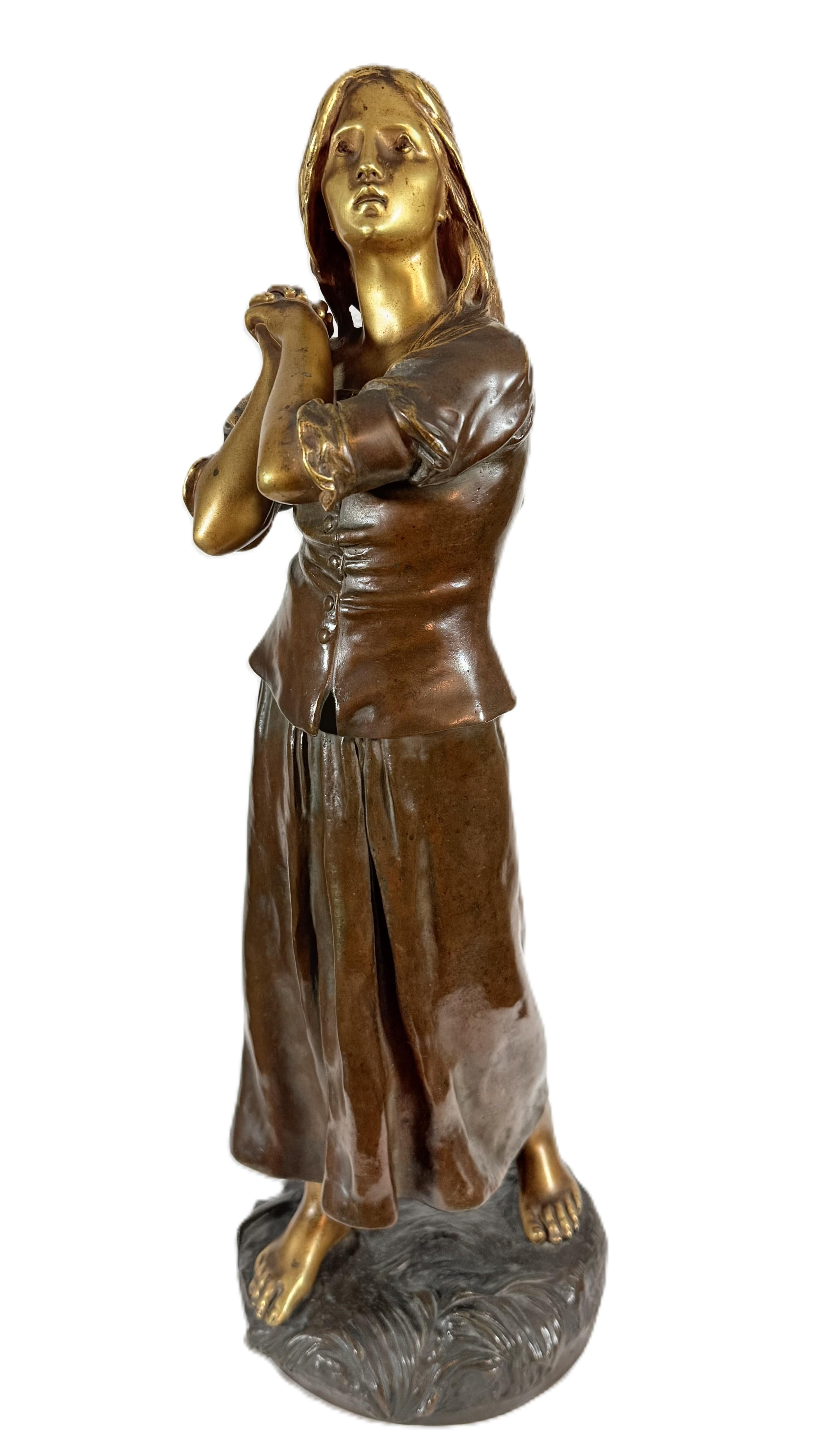 FRANCOIS-RAOUL LARCHE 1860 SAINT-ANDRÉ-DE-CUBZAC - 1912 PARIS

Signiert auf dem Sockel mit "RAOUL LARCHE", Gießereiprüfzeichen "SIOT DECAUVILLE PARIS FONDEUR" und Nummer "R 276".

Gesamthöhe: 43 cm

Skulptur aus patinierter und vergoldeter