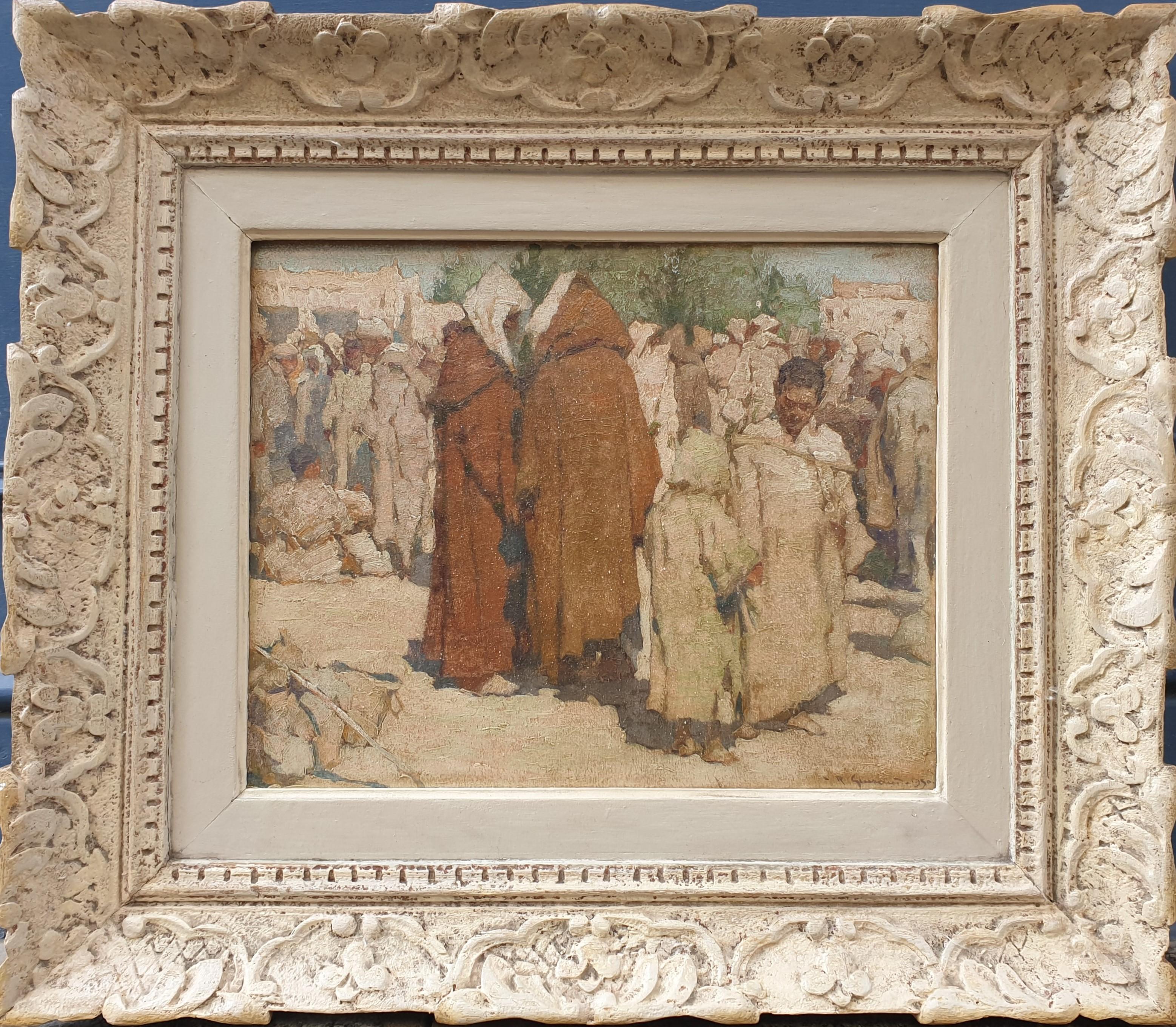 Orientalist painting Souk in Marocco Raoul GUIRAUD French modern 1950 20th 1