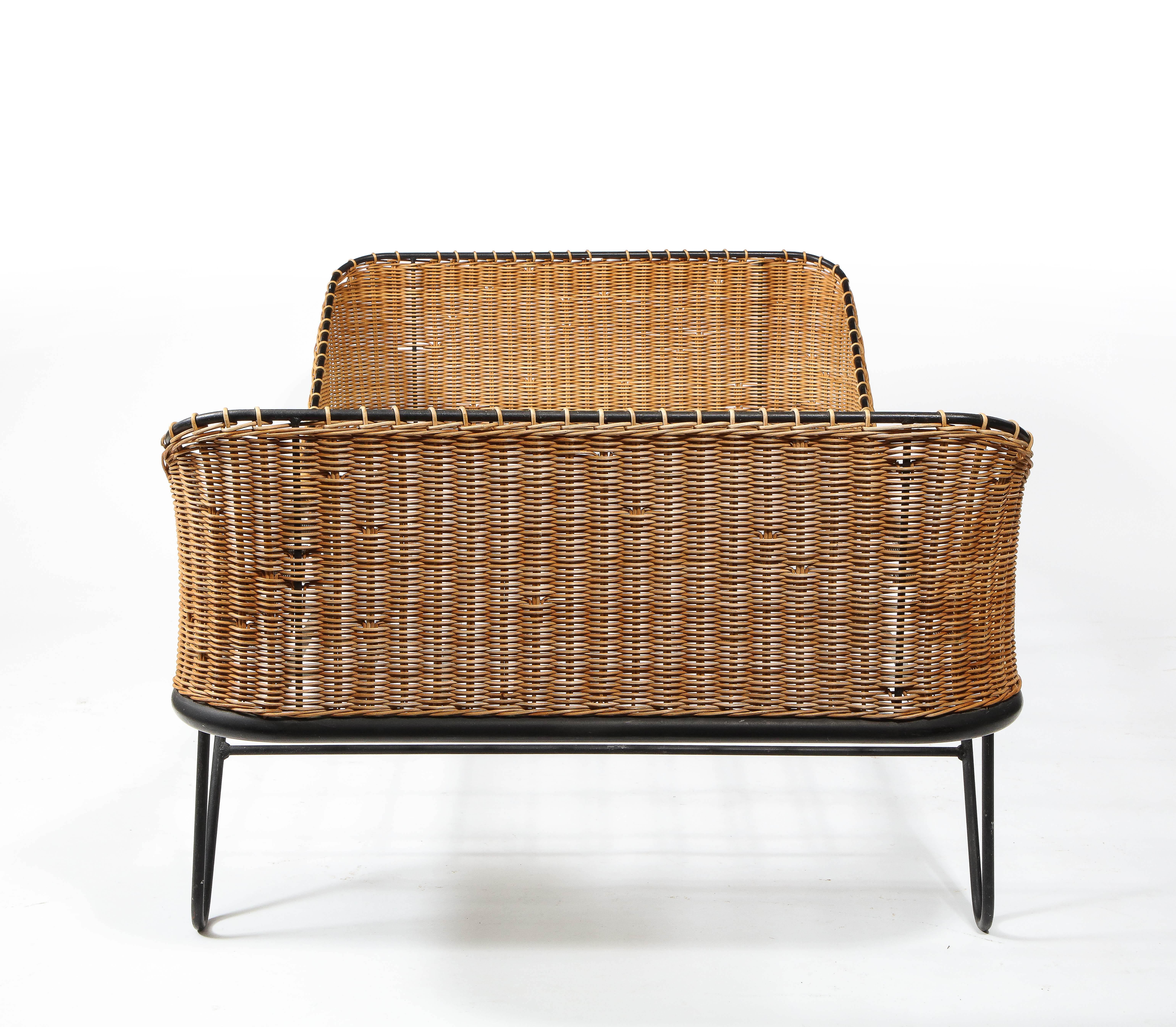 Raoul Guy Wrought Iron & Wicker Daybed, France 1960's For Sale 7