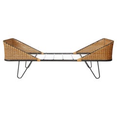 Retro Raoul Guy Wrought Iron & Wicker Daybed, France 1960's
