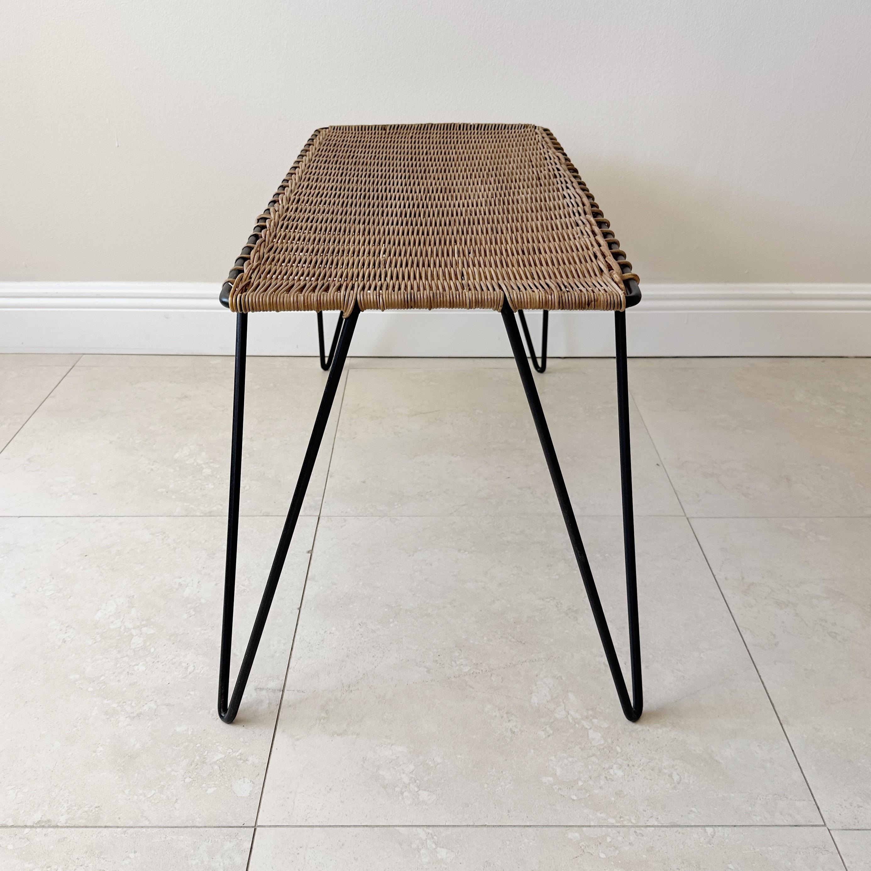 Mid-Century Modern Raoul Guys (1904-1988) Braided Rattan and Iron Coffee Table French 1960's