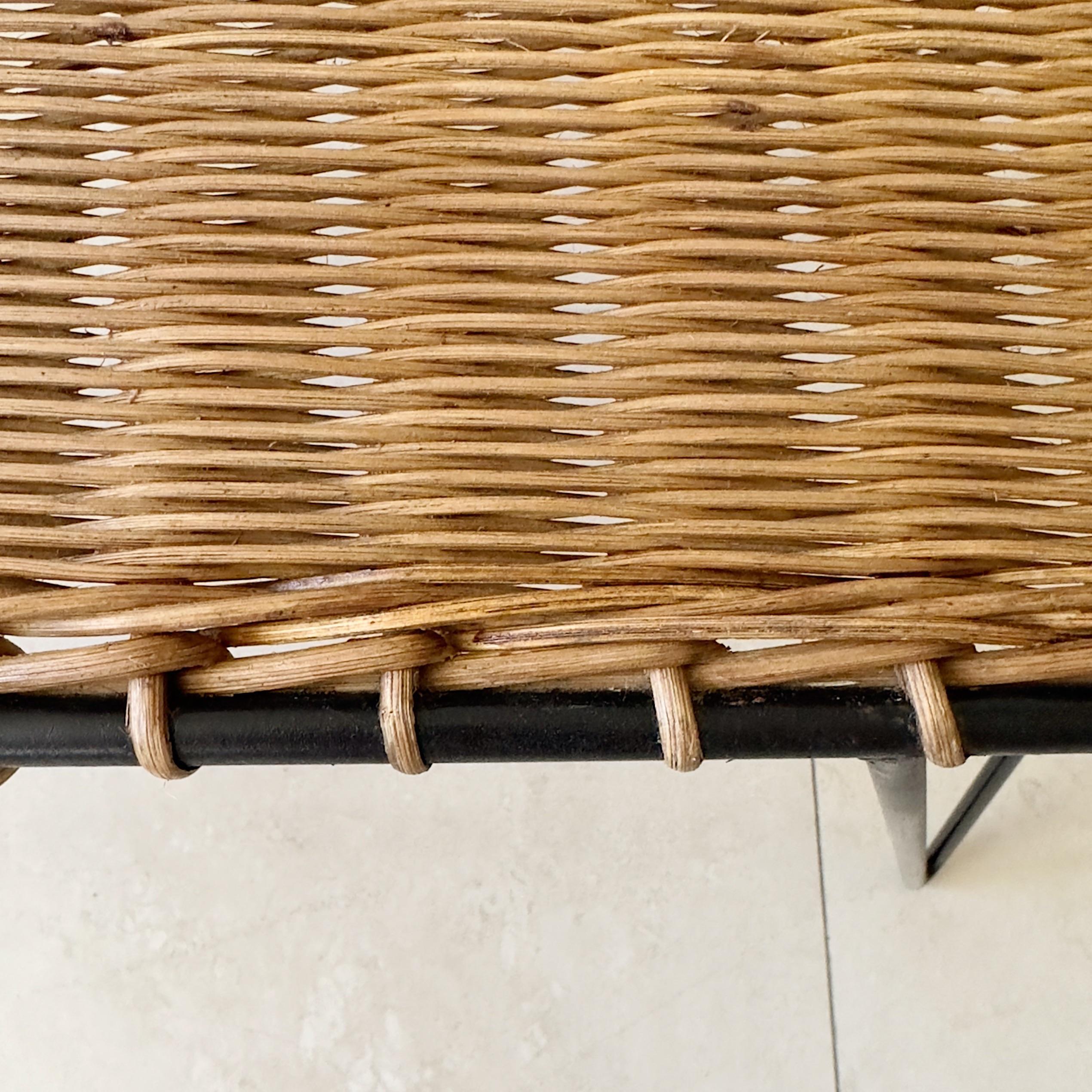 Hand-Woven Raoul Guys (1904-1988) Braided Rattan and Iron Coffee Table French 1960's