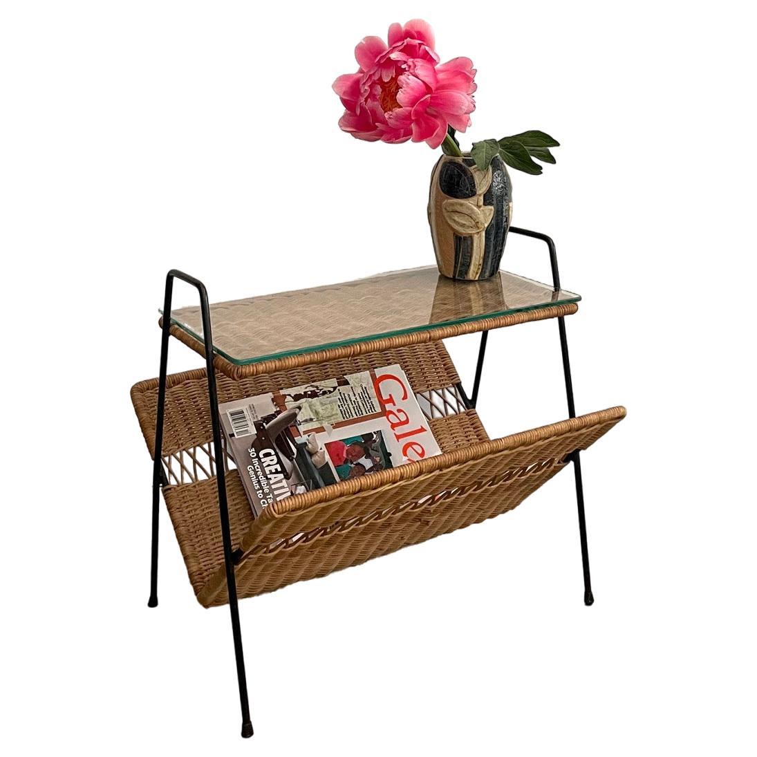 Raoul Guys French Wicker and Iron Magazine Side Table  For Sale