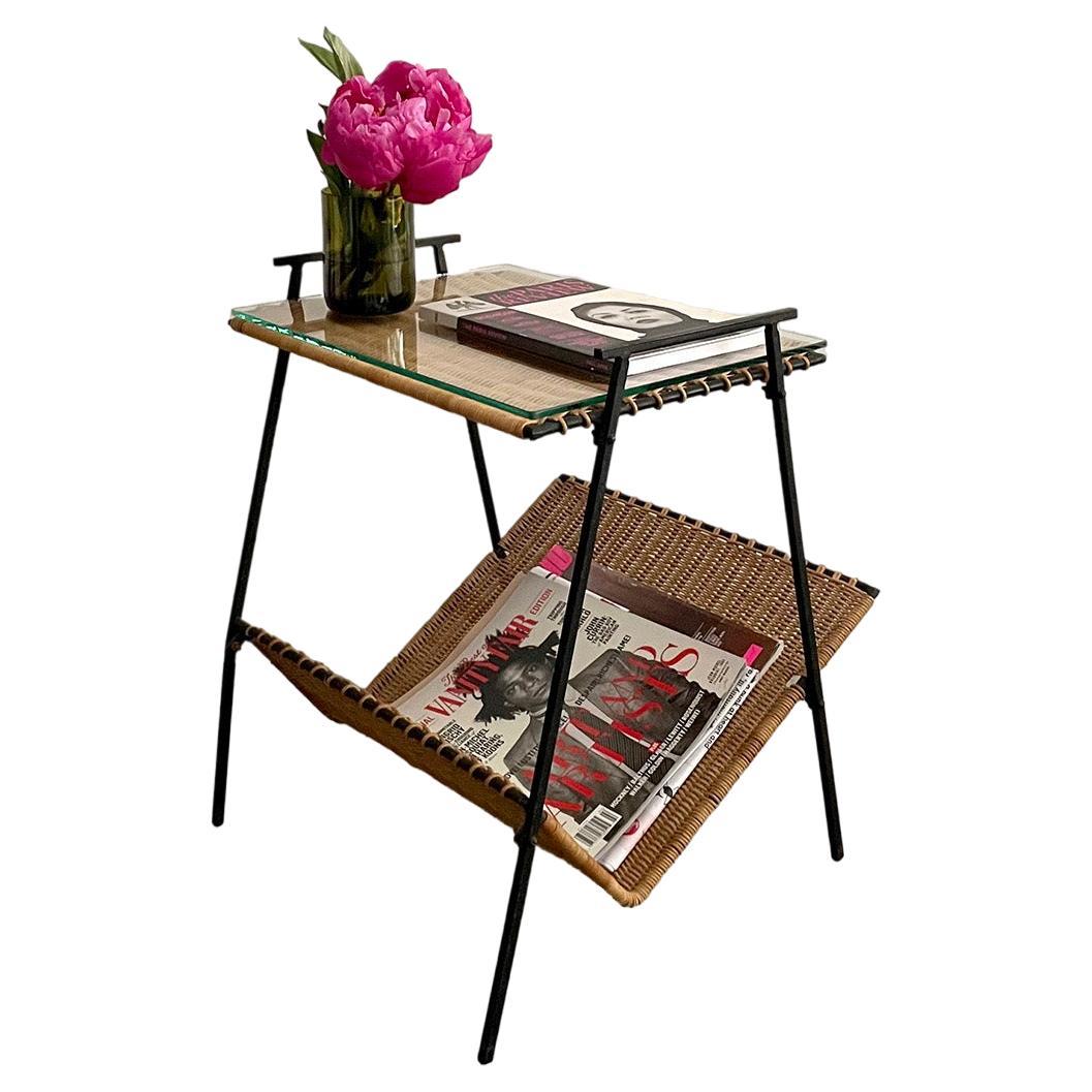 Raoul Guys French Wicker & Iron Magazine Side Table 