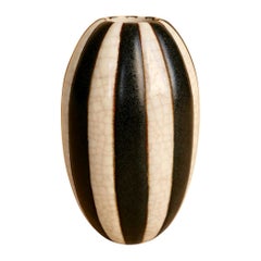 Raoul Lachenal, Black and White Striped Porcelain Bud Vase, circa 1930