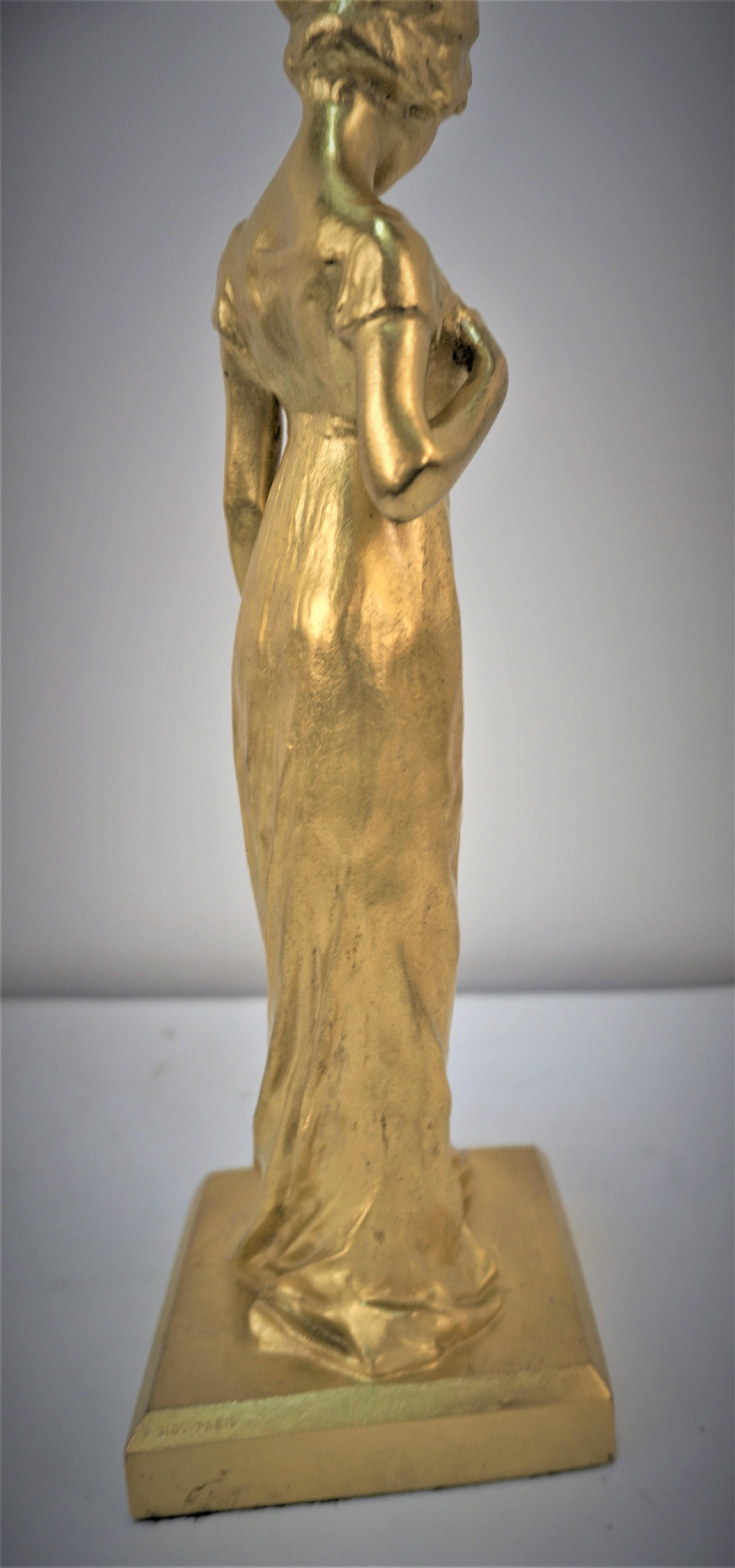 French Raoul Larche '1860-1912' Woman Standing in Gilt Bronze