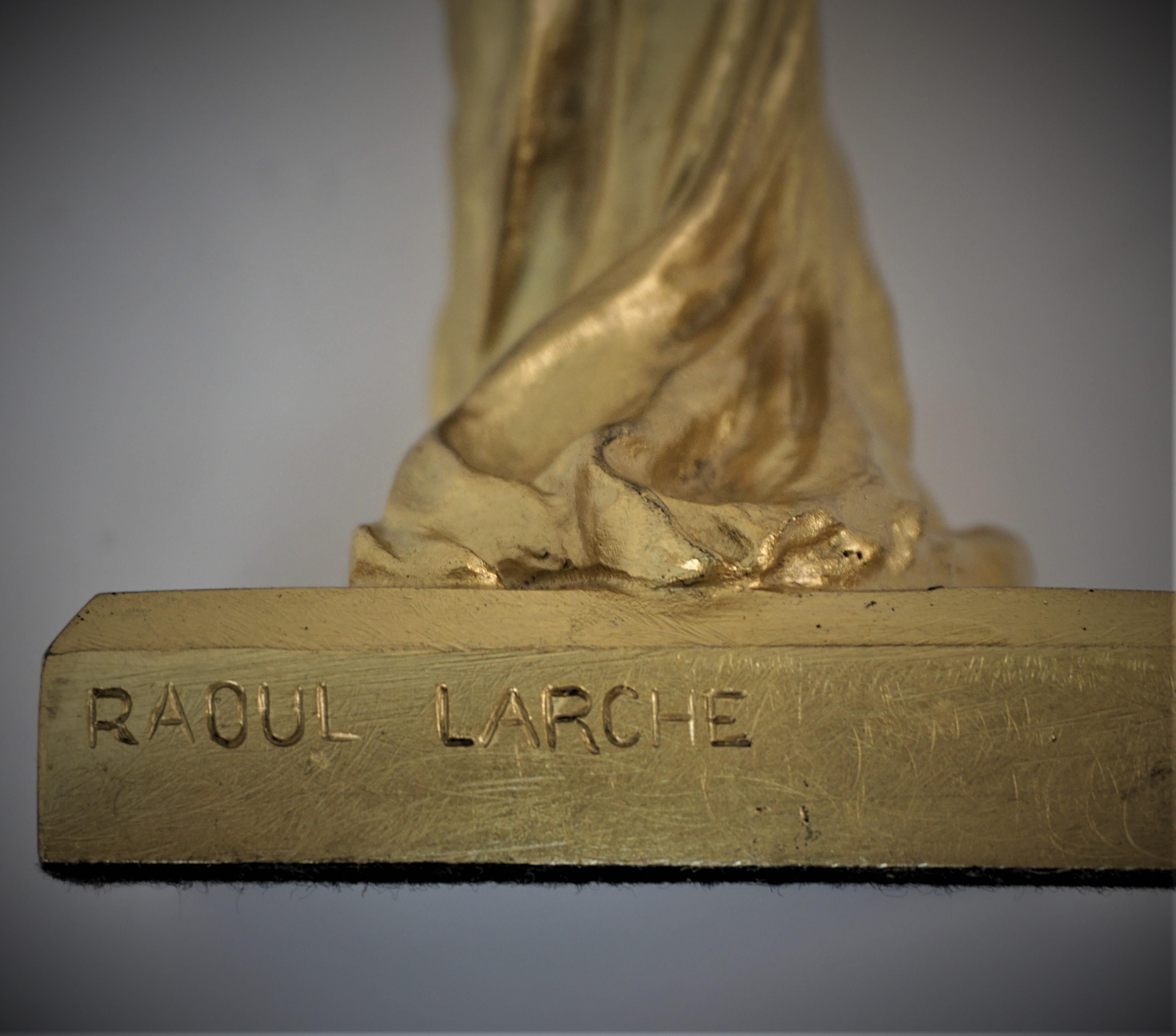 Raoul Larche '1860-1912' Woman Standing in Gilt Bronze In Good Condition In Fairfax, VA