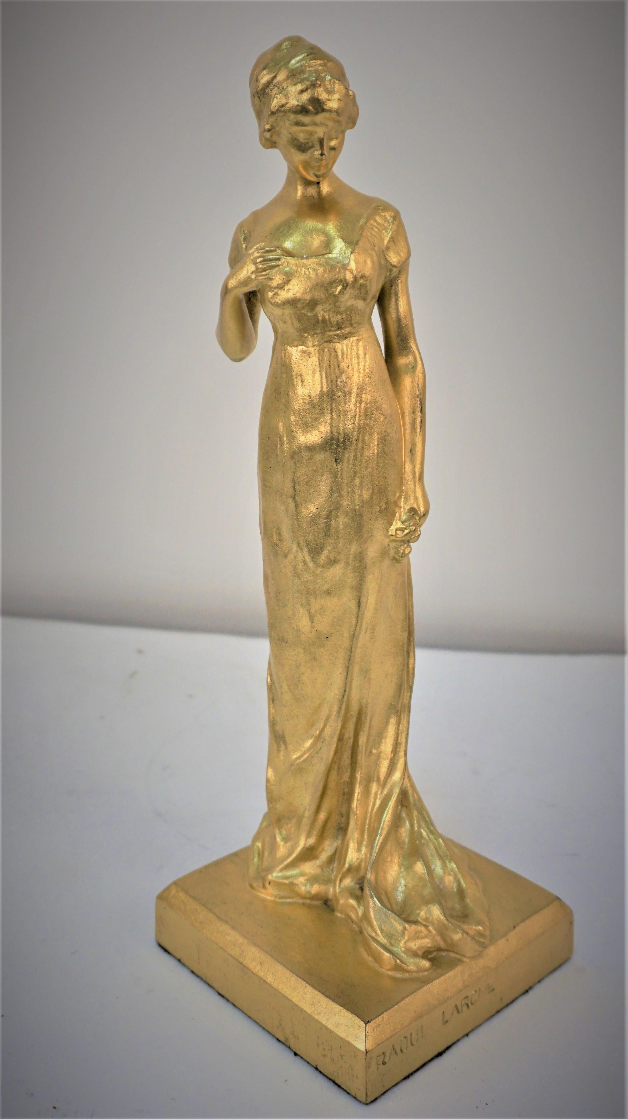 19th Century Raoul Larche '1860-1912' Woman Standing in Gilt Bronze