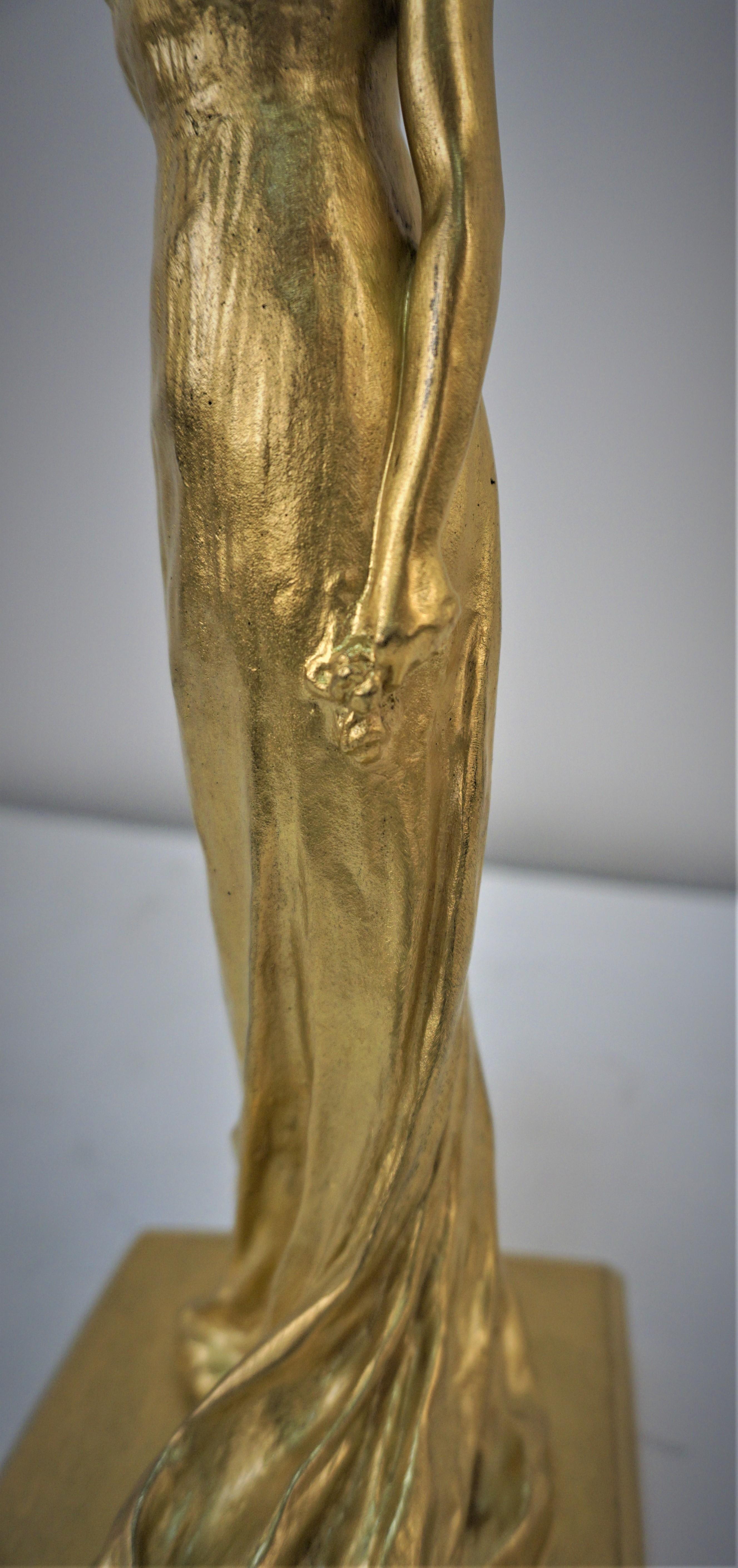 Raoul Larche '1860-1912' Woman Standing in Gilt Bronze 1