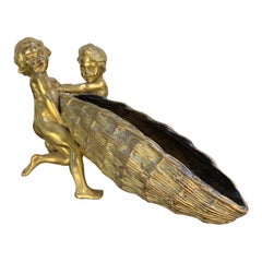 Raoul Larche Gilded Ormolu Depicting Two Bathing Children with a Fishing Net