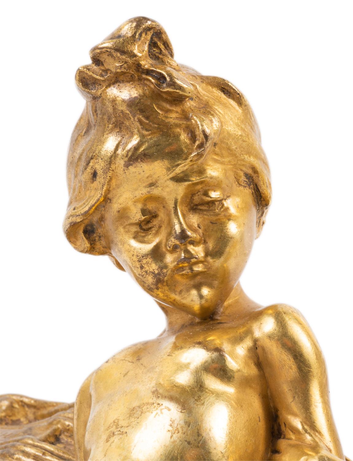 Art Nouveau Raoul Larche, Gilded Ormolu Group of Two Children Playing For Sale