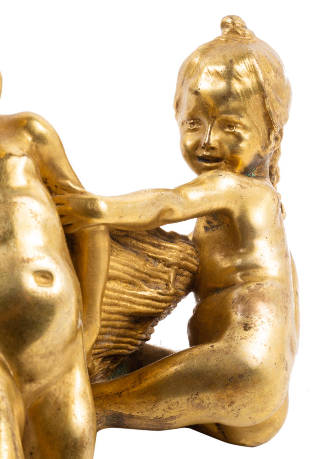 French Raoul Larche, Gilded Ormolu Group of Two Children Playing For Sale