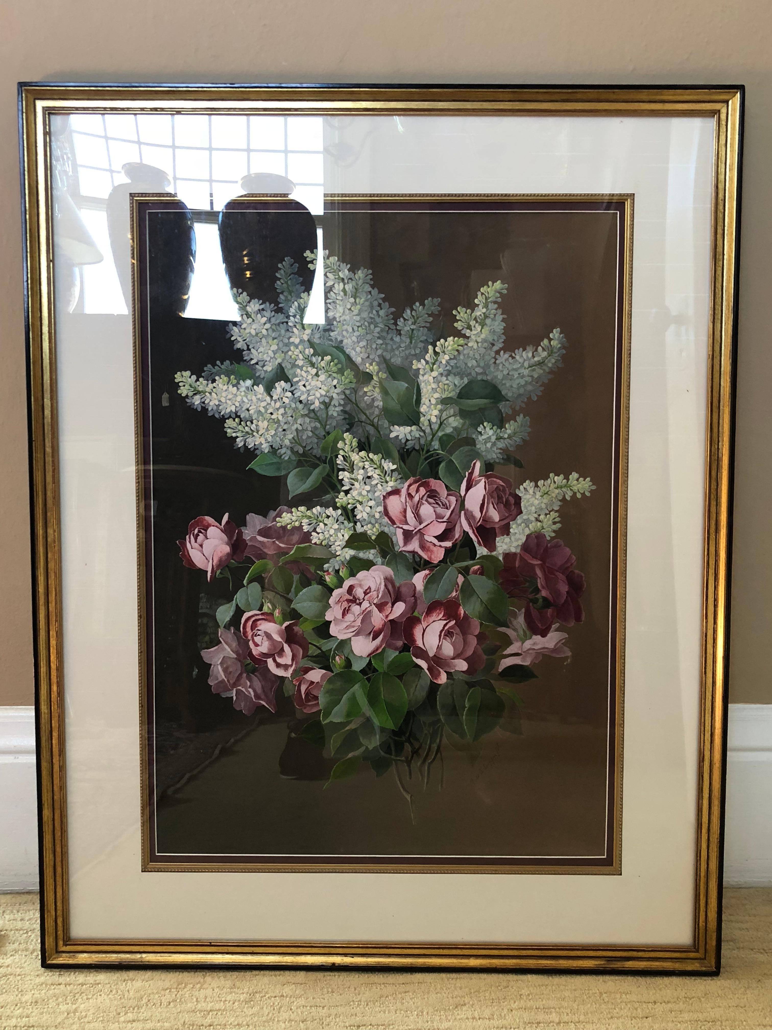 Raoul M. De Longpre, Watercolor and Gouache, Roses and Lilacs For Sale 2